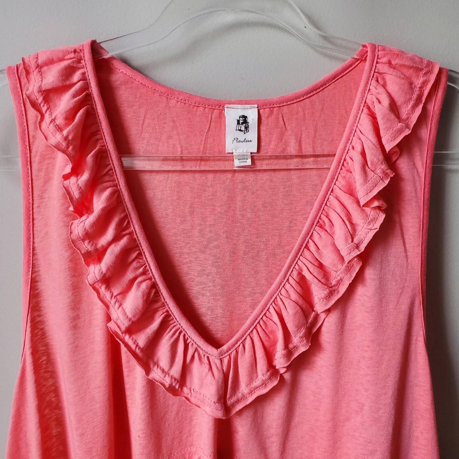 Women Coral Pink Ruffle Tank Top Shirt 3X Feminine Flirty Flowy Breathable Airy