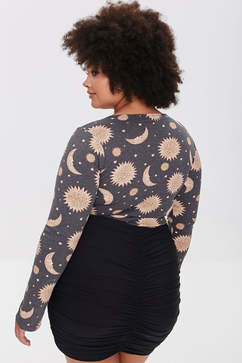Celestial print bodysuit womens PLUS SIZE 3X stars sun moon goth witchy gray top