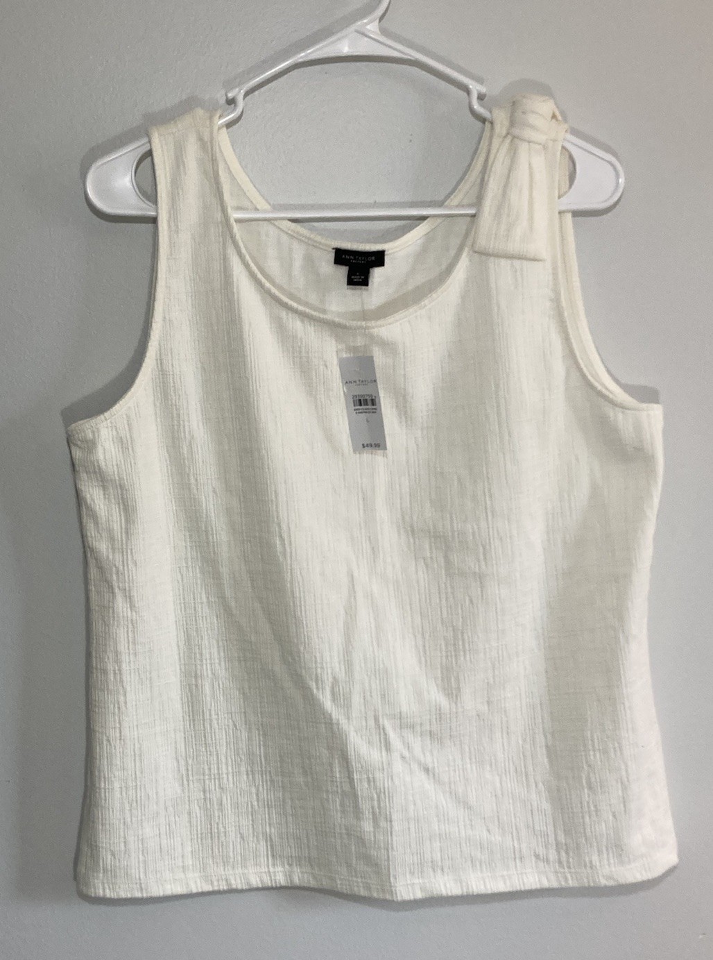 Ann Taylor Womens Blouse Size Large White Sleeveless Bow Tank Top Cream Cotton