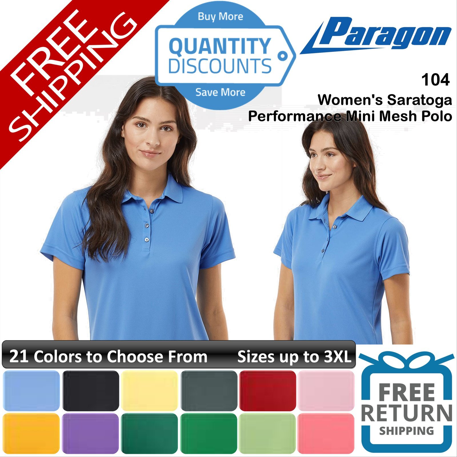 🔥 Paragon Women Saratoga Performance Mini Mesh Polo Shirt Up To 3XL 104