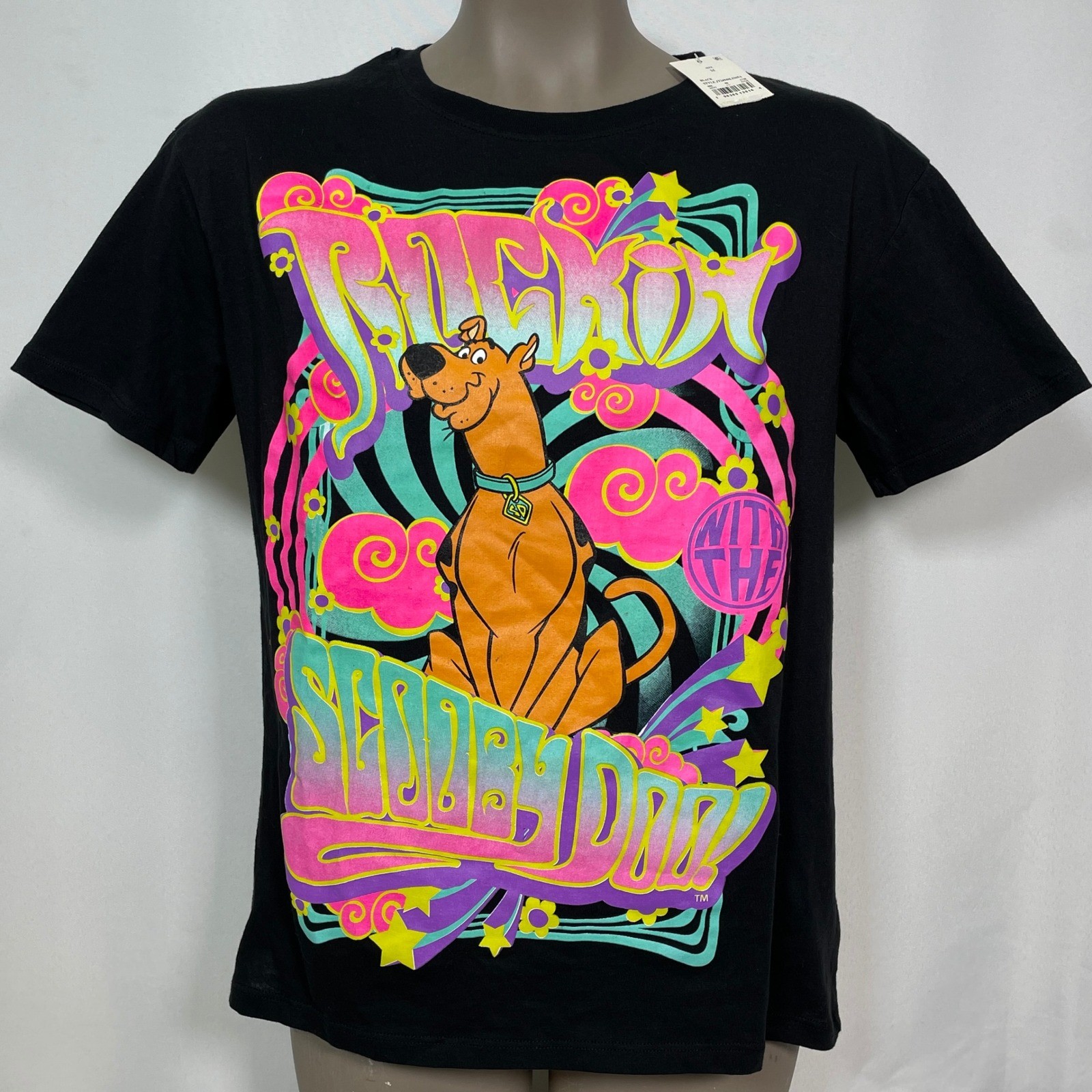 Scooby-Doo Rockin’ Trippy Black T-Shirt Women’s MEDIUM NWT