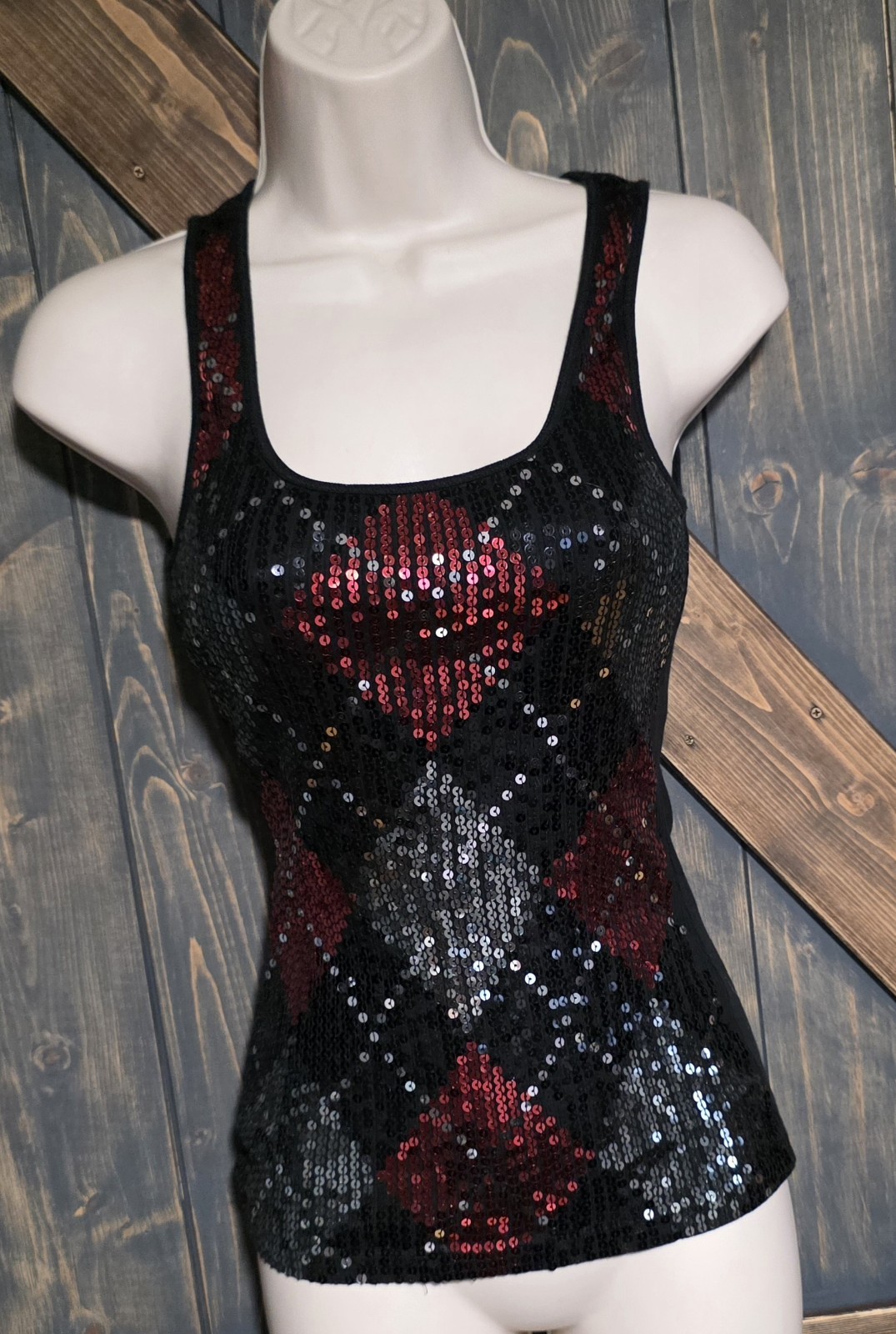 Womens Sequin Tank Top Black Multi Size Medium