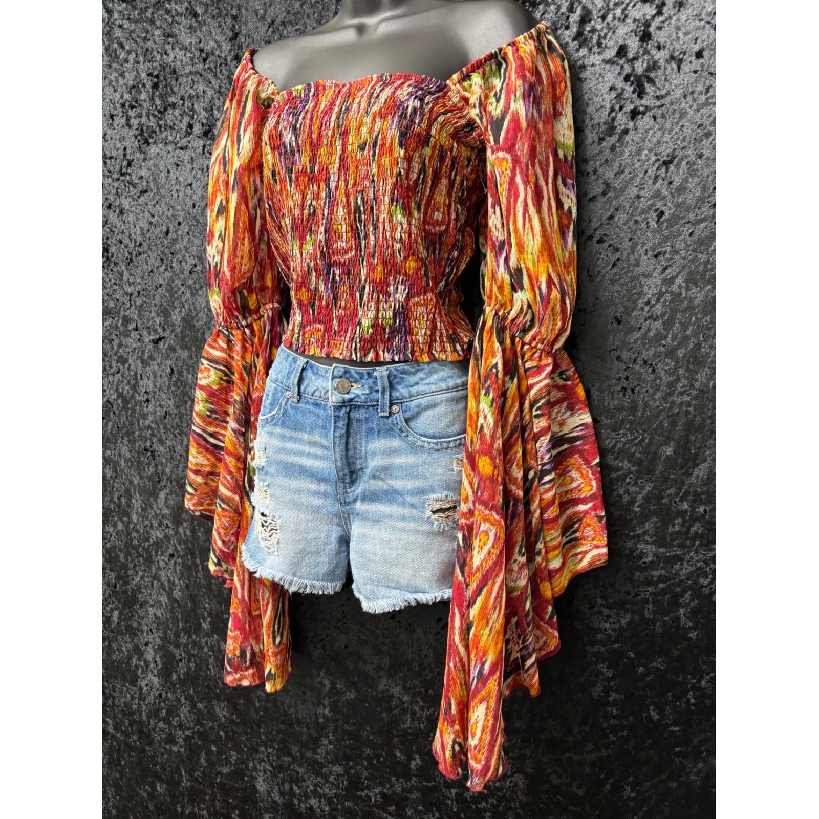 LIVE 4 TRUTH Smocked Top Womens M Romantic Fairy Boho Festival Hippy Bell Sleeve