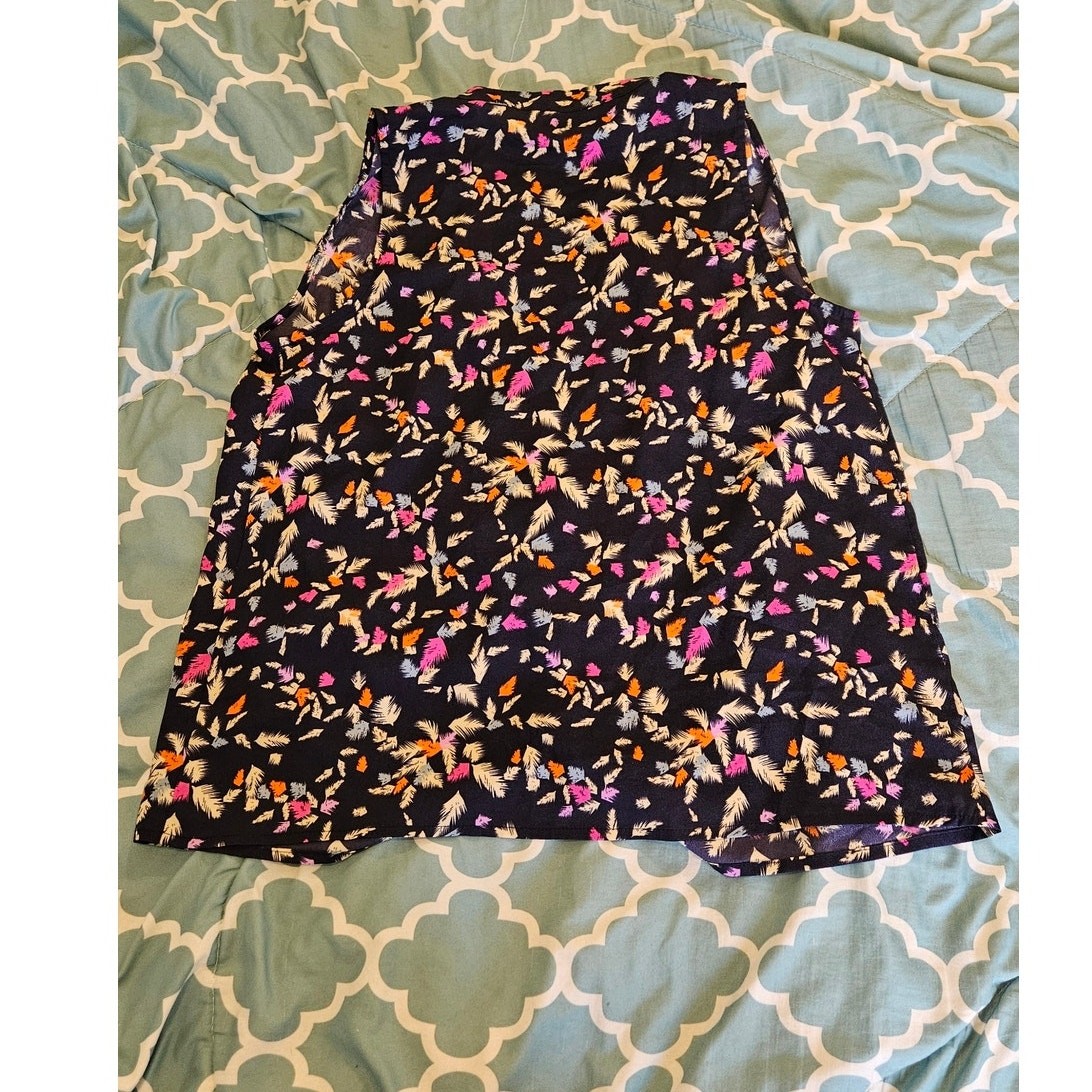 Womens Sleeveless Blouse Navy Multicolor Abstract Print Button Front Top No Tag
