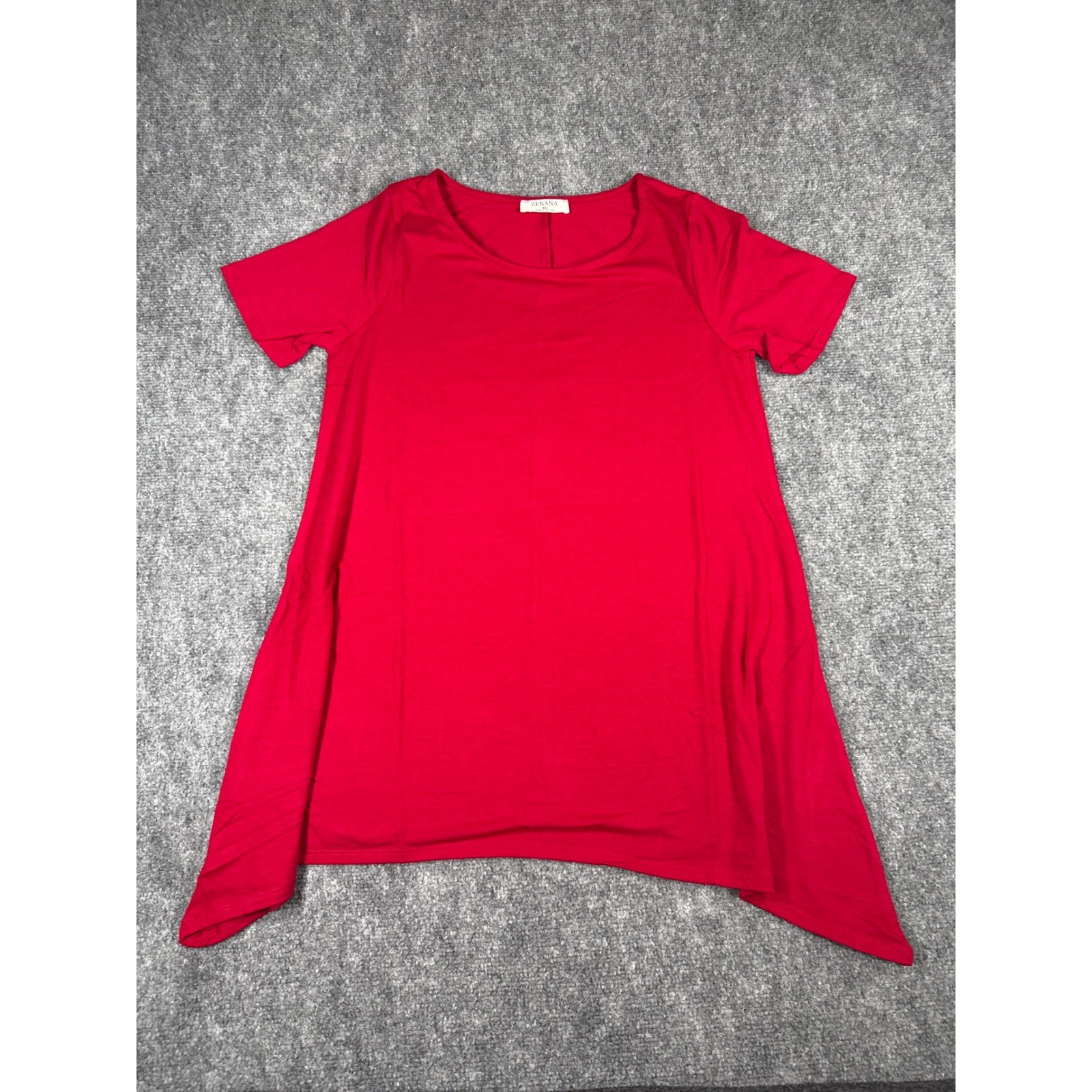 Zenana Womens XL Red Short Sleeve Sharkbite Hem Tunic Top NEW