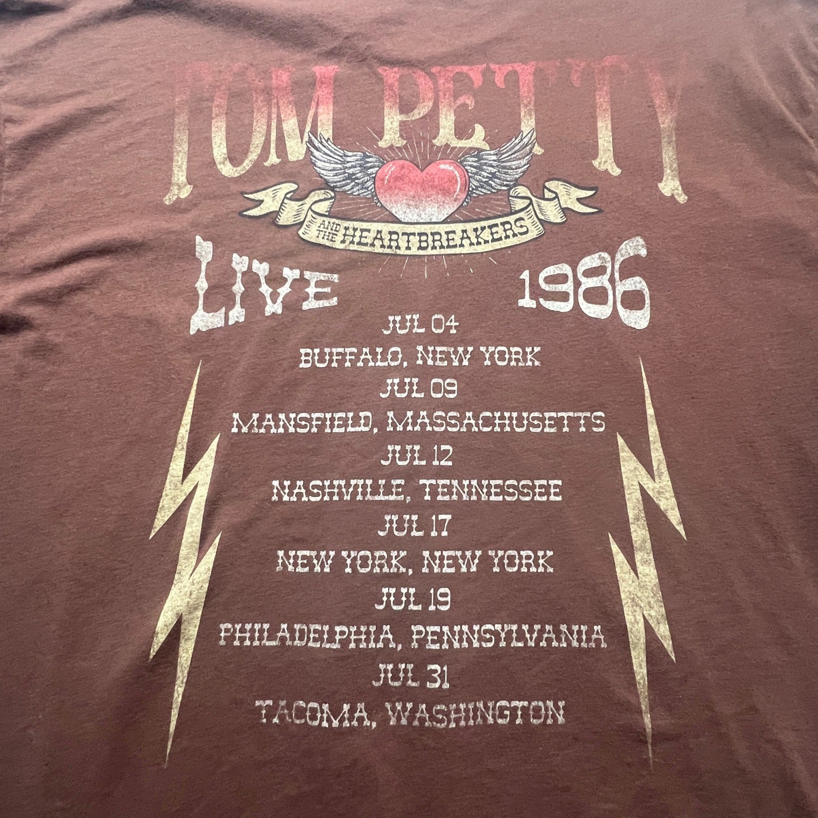Tom Petty and the Heartbreakers Live 1986 Tour Graphic T-Shirt Brown XL 16-18
