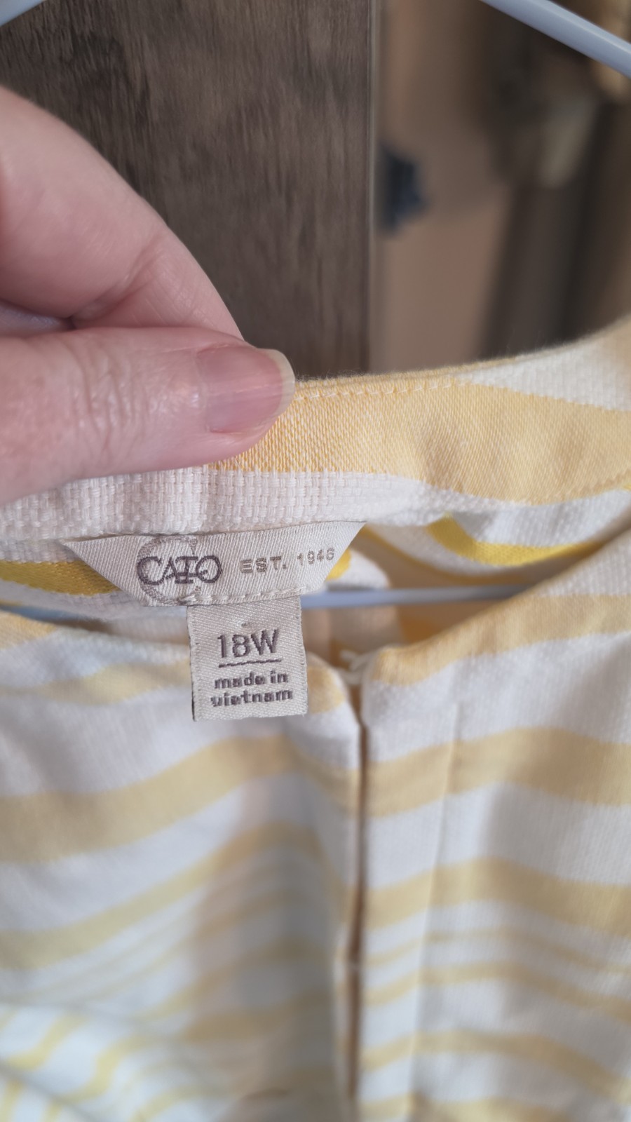 Cato Womens 18W Yellow White Striped Crew Neck 3/4 Sleeve Fringe Blouse