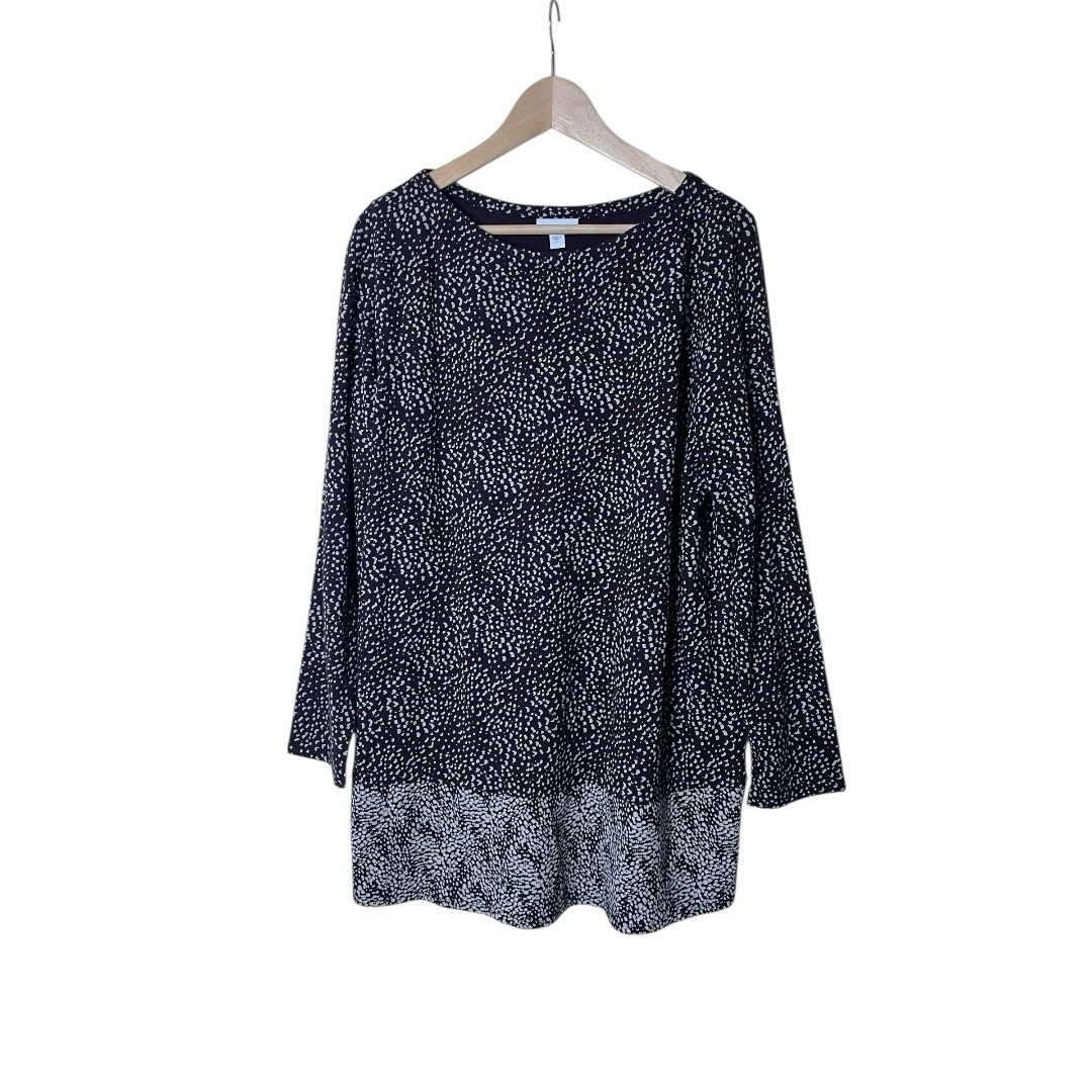 J Jill Eggplant Purple Pima Cotton Modal Dot 3/4 Sleeve Tunic Blouse L