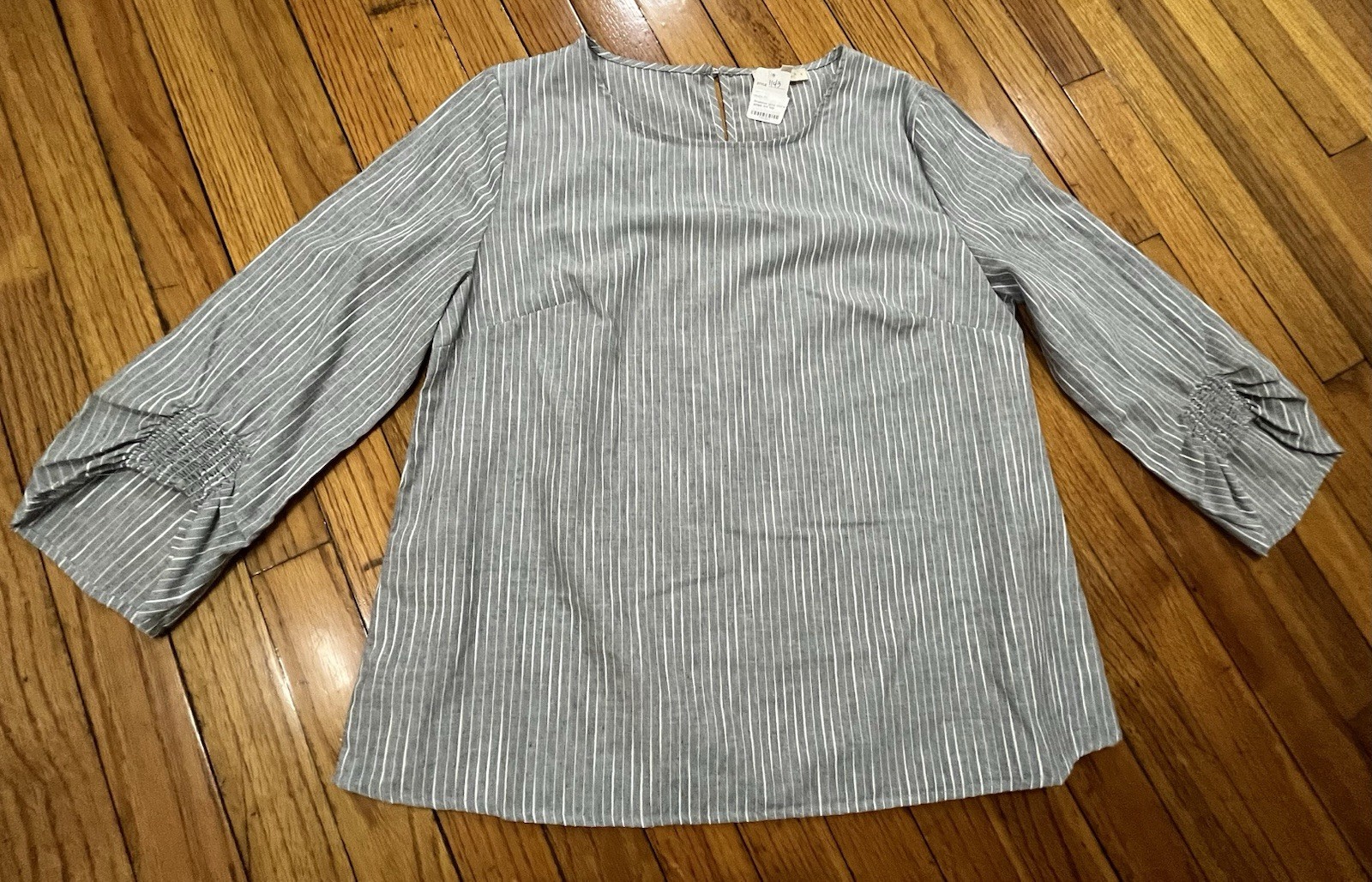 Promesa Gray and White Striped 3/4 Sleeve Cotton Blouse Top Women’s L