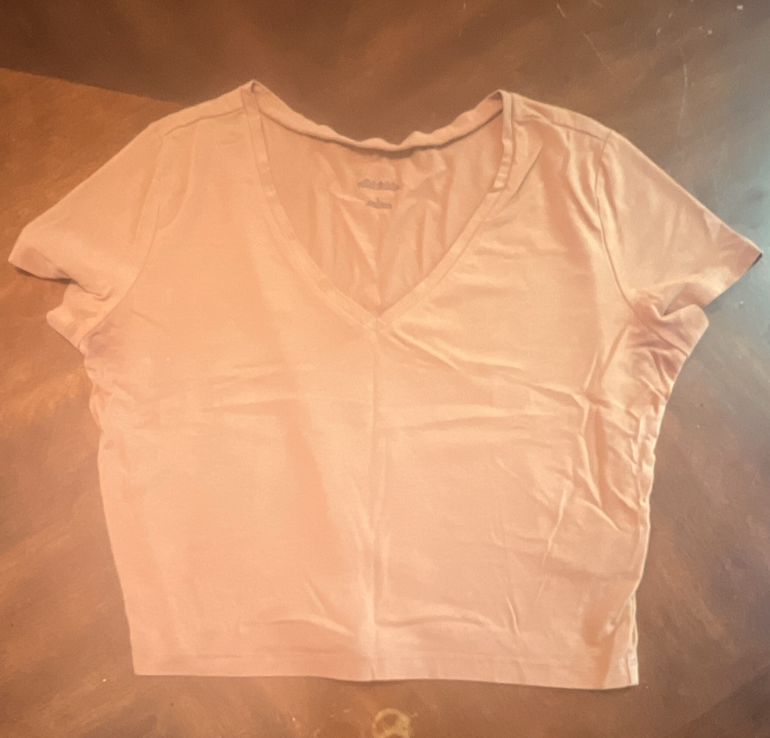 Wild Fable Tan Cropped V-Neck Short Sleeve T-Shirt Women L