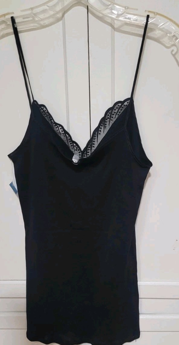 Cosabella Talco Lace Trim Black Camisole Thin Straps Soft NWT Made In Italy