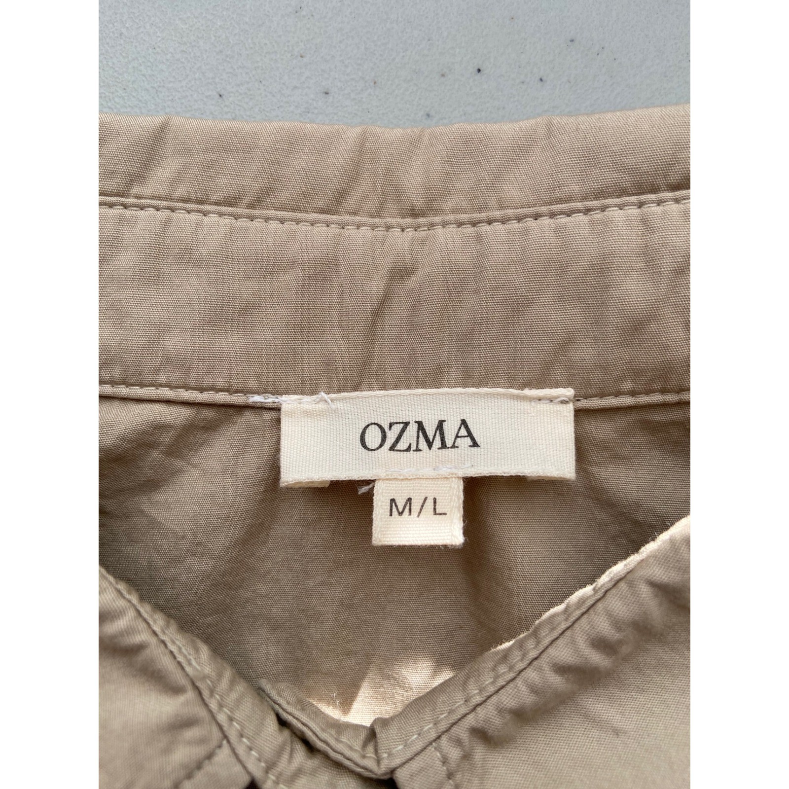 OZMA of California Field Shirt Tan Khaki Organic Cotton Button Down M/L USA