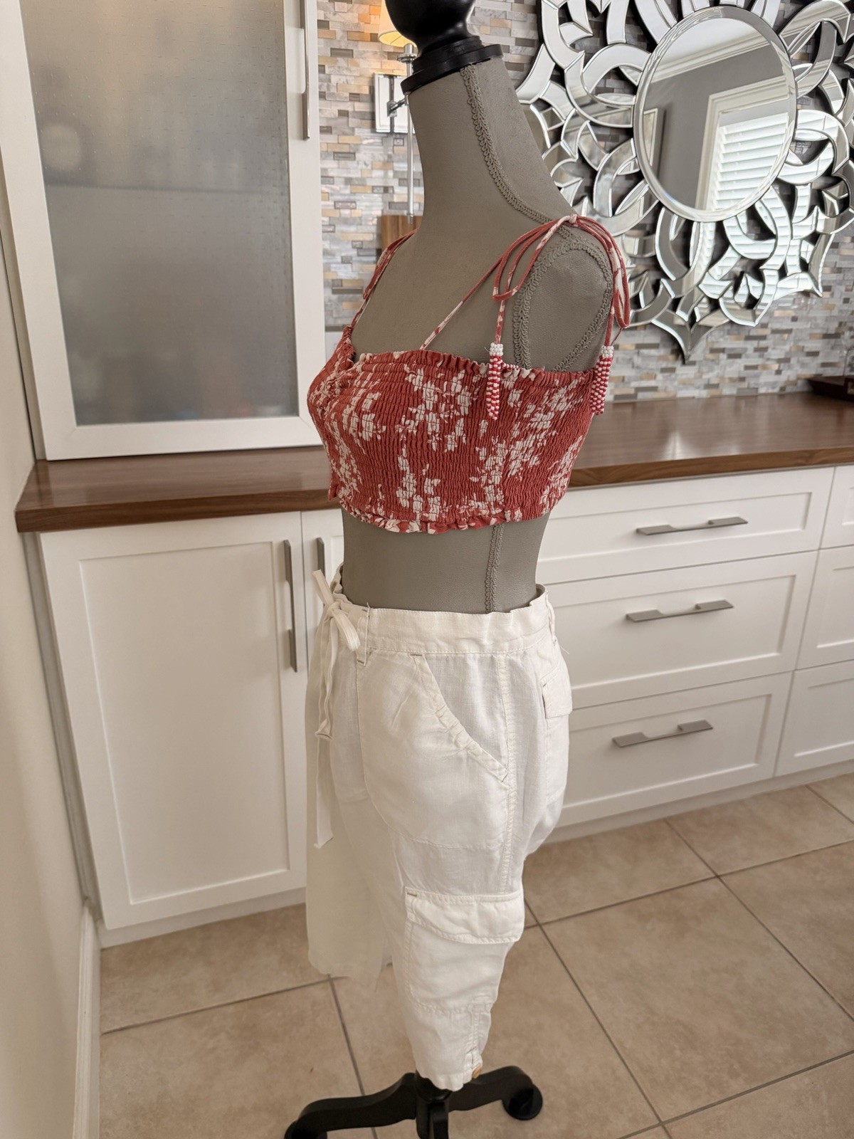 House of Harlow 1960 Boho-inspired Beaded Festival Sweetheart Crop Top – Size S