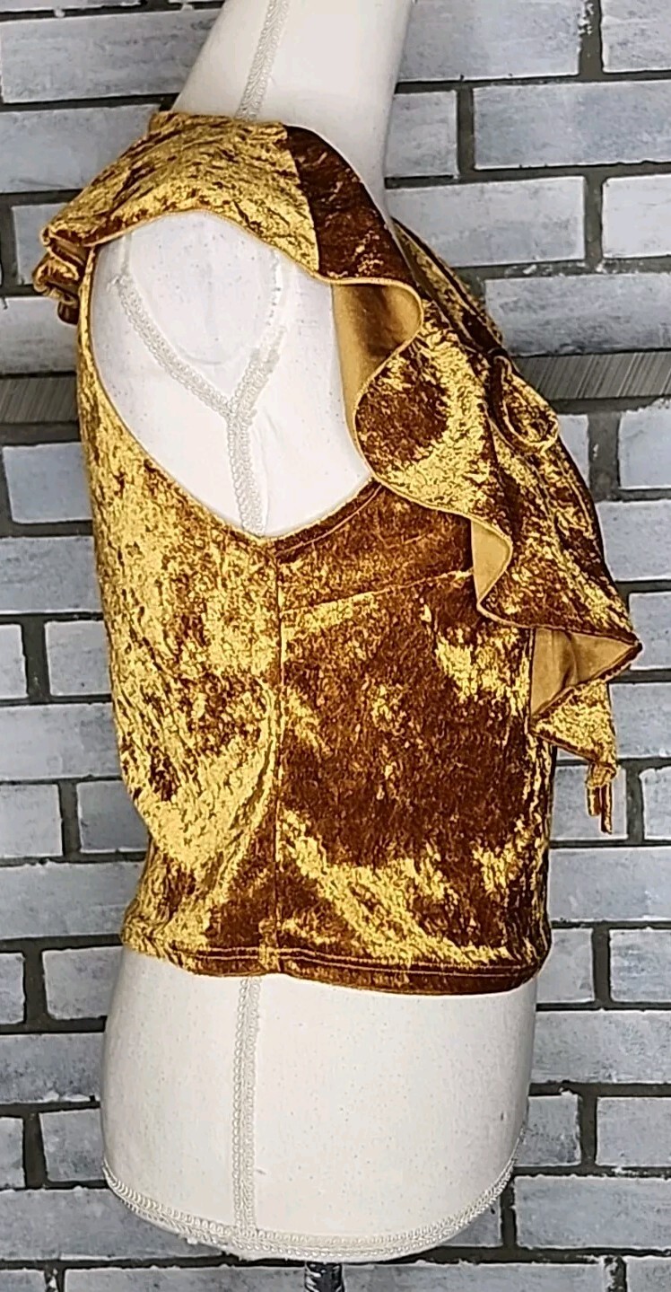 • Charlotte Russe Junior’s Sleeveless Velour Ruffle Front Tie Top Large Gold