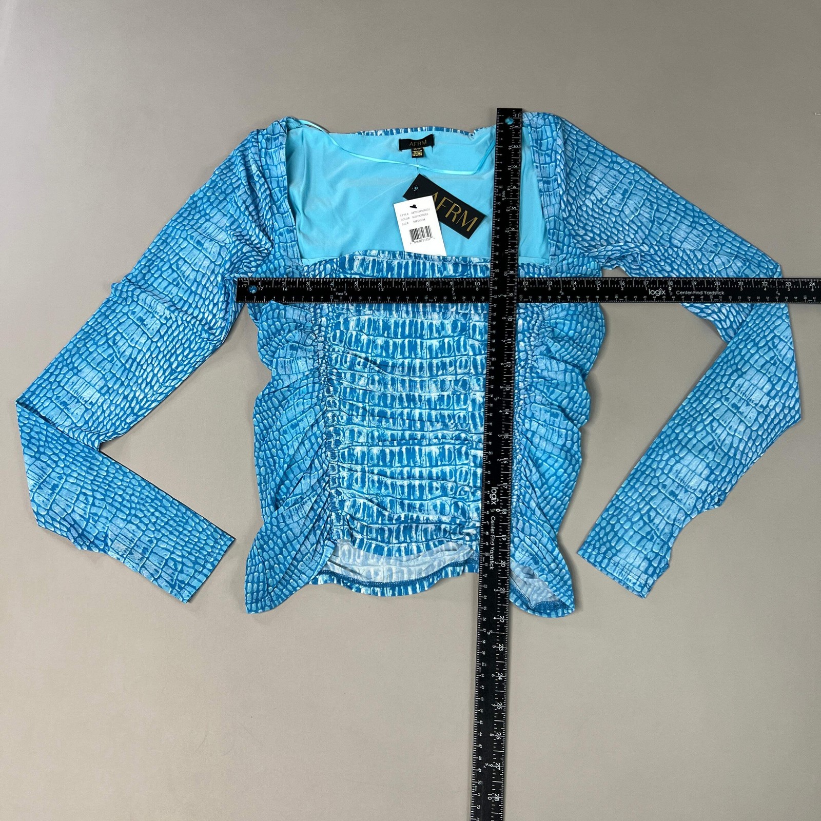 AFRM Strarus Ruches Front LS Mesh Top Women’s M Blue Crocodile AET033450AU21 (Ne