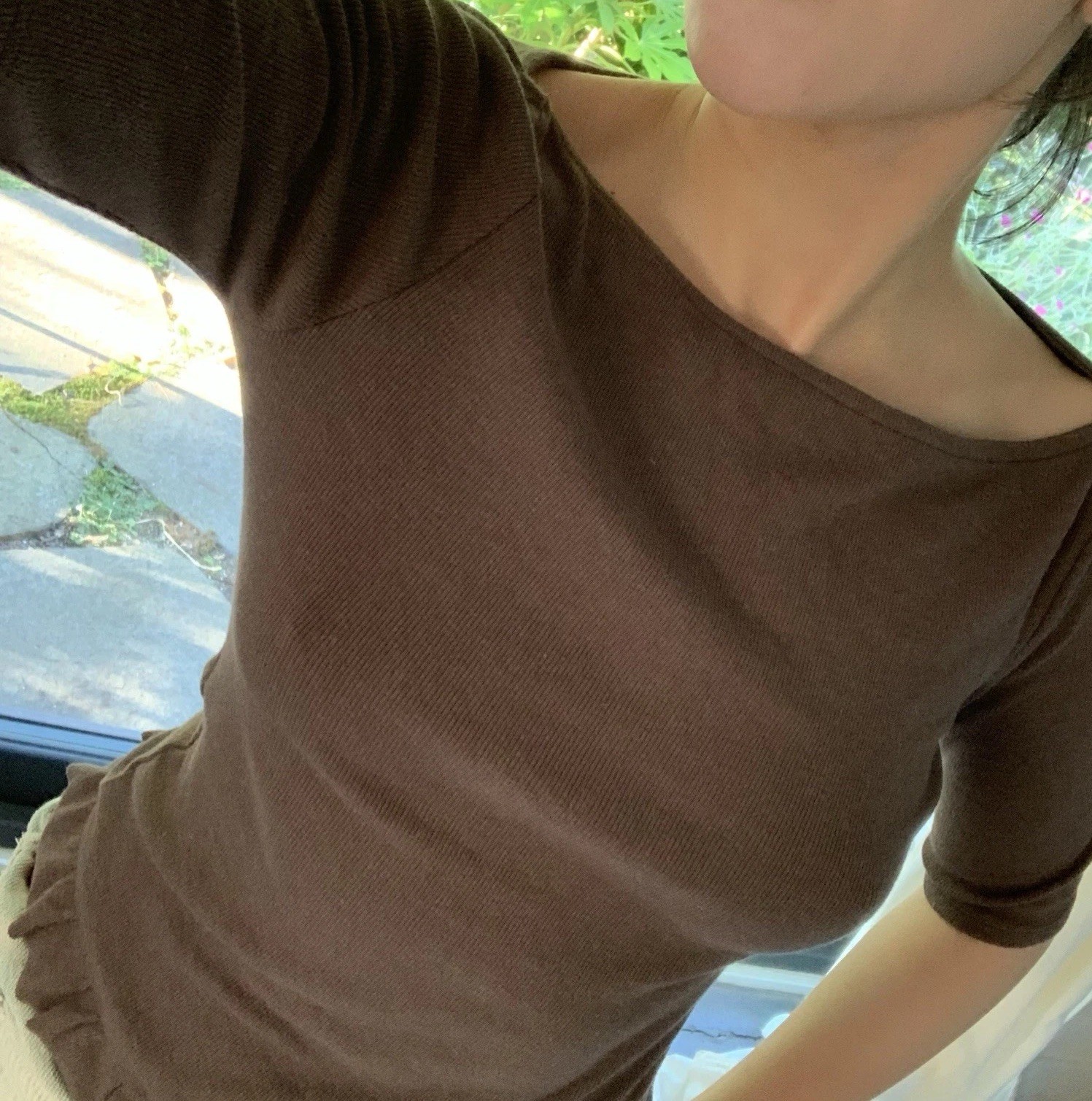 “Geel” Ribbed Fitted Top | Ruffle Hem Romantic Balletcore | Brown Sz S