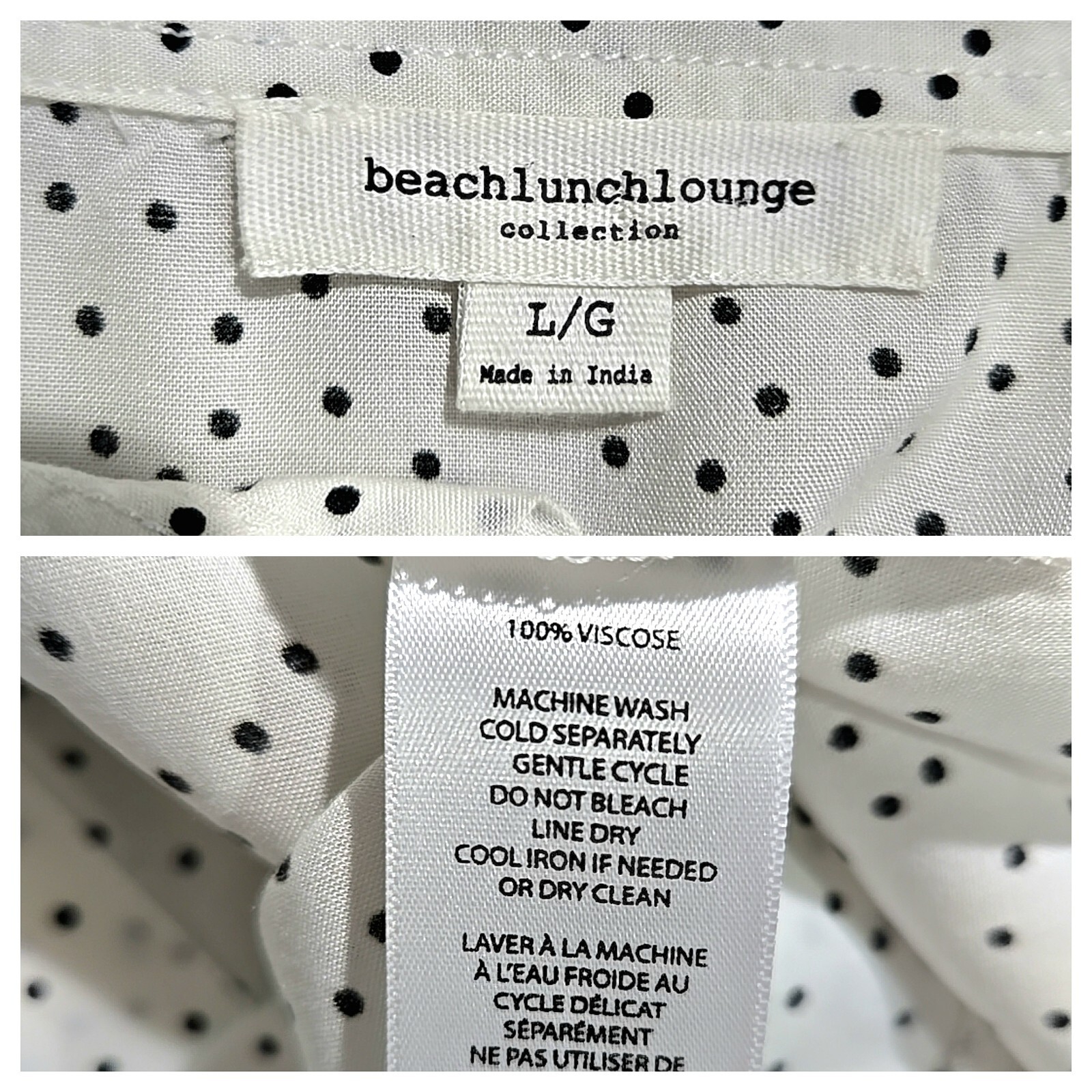 BEACH LUNCH LOUNGE Button Up Roll Tab Sleeve Split Back Shirt Polka Dot sz L/XL