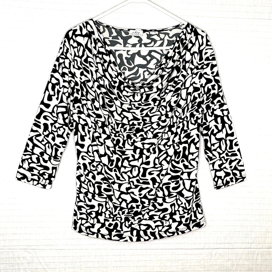 EUC Creative Design Works Scoop Neck, 3/4 Sleeve Top,XL, Blk & White