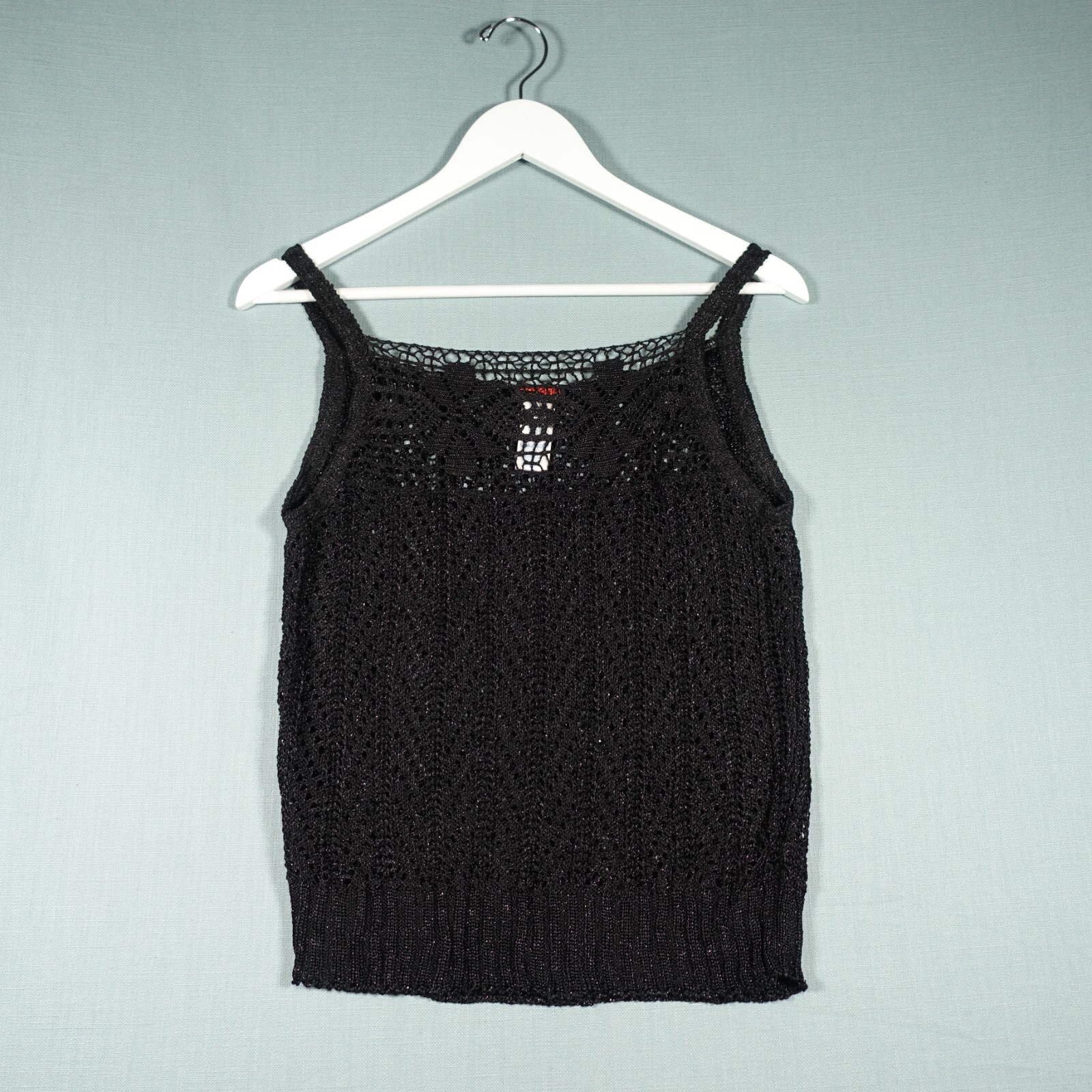 Christin Lacriox Bazar Vest Top Womens Small Black Glitter Crochet See Through