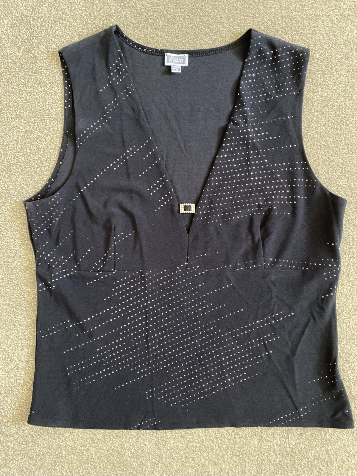 Vintage Y2K 2000s Black Sparkle Diamante Detail Vest Tank Top 12-14 Party Glam