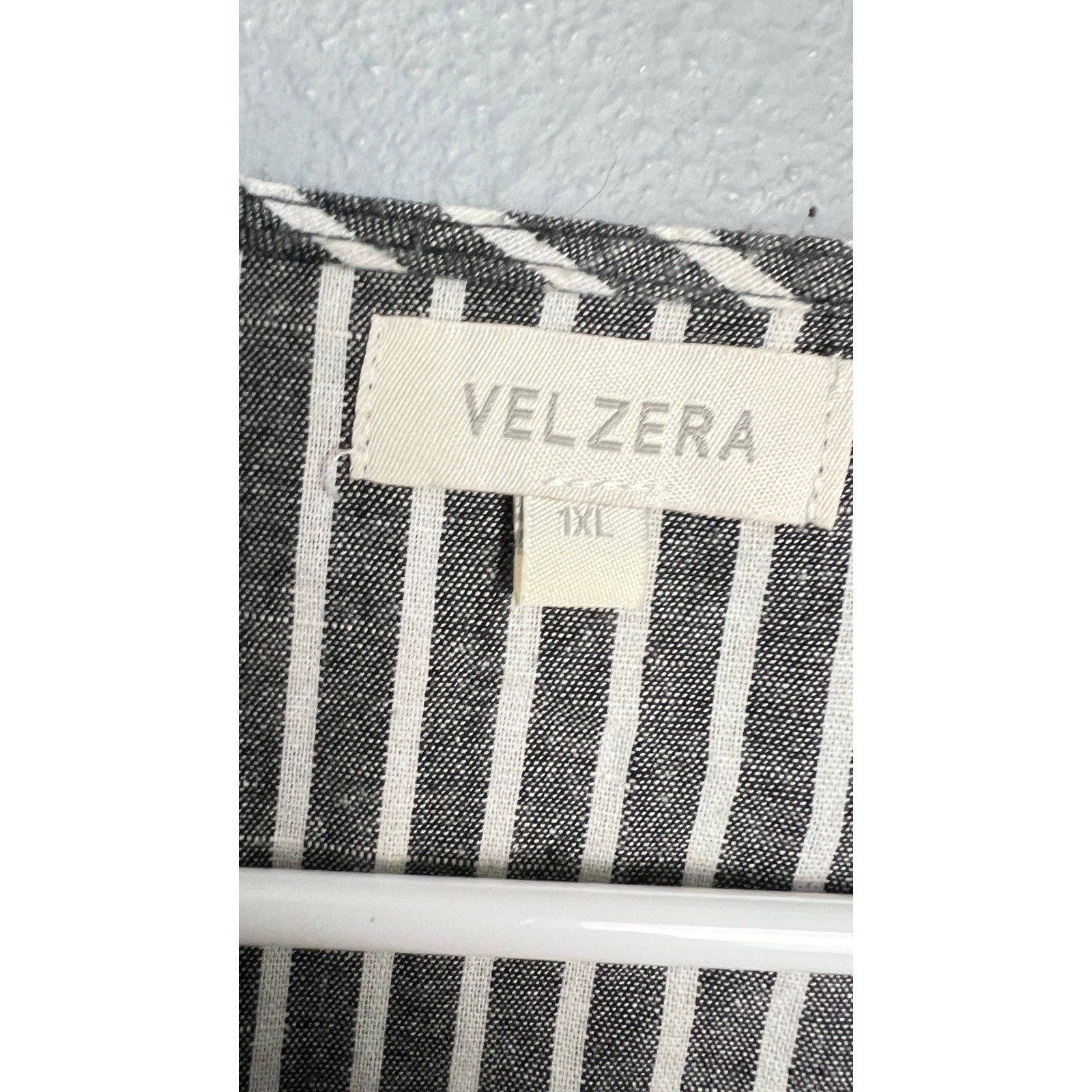 Velzera Womens 1XL Black White Striped Boho Tunic Top Tassel Embroidered Bib