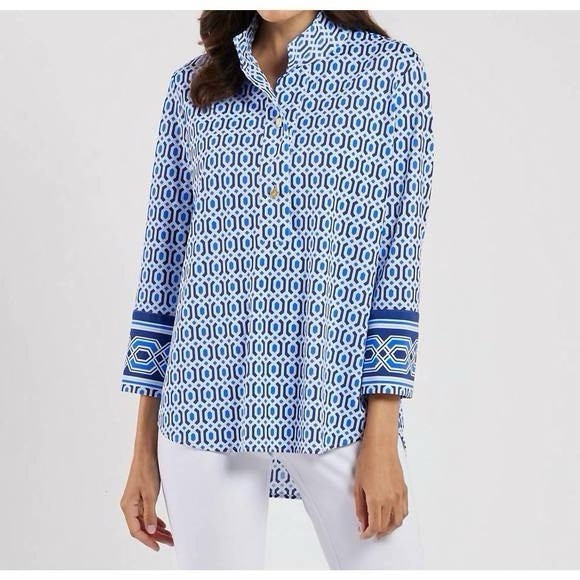 Jude Connally Belinda Tunic Top Terrace Geo Blue Jude Cloth S NWT $188
