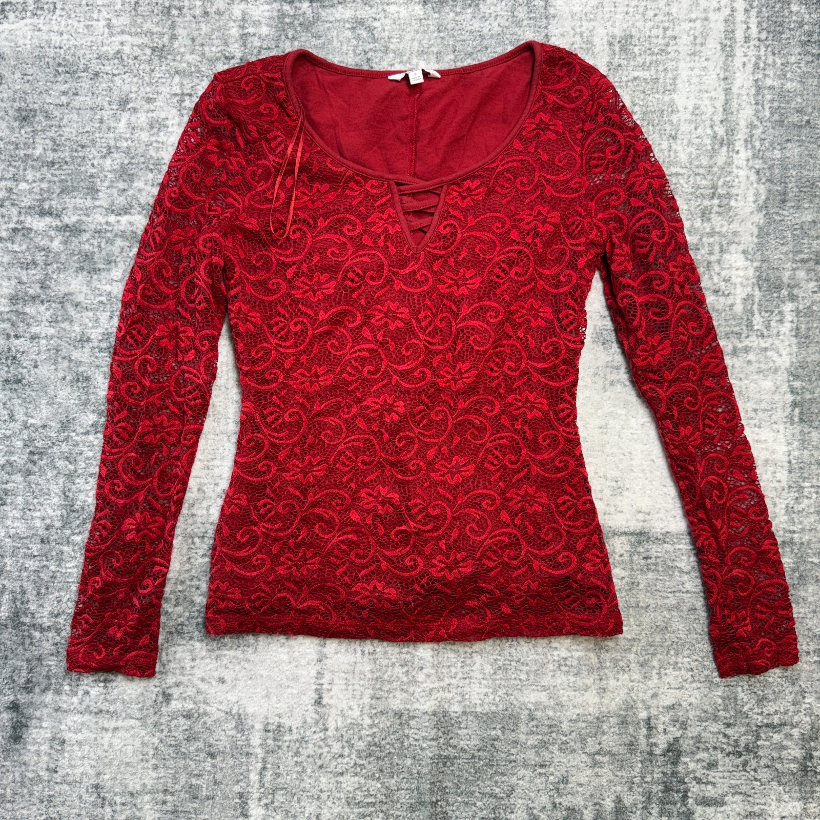 Candies Top Womens Small Red Floral Lace Lattice Neck Romantic Sexy Gothic Y2K