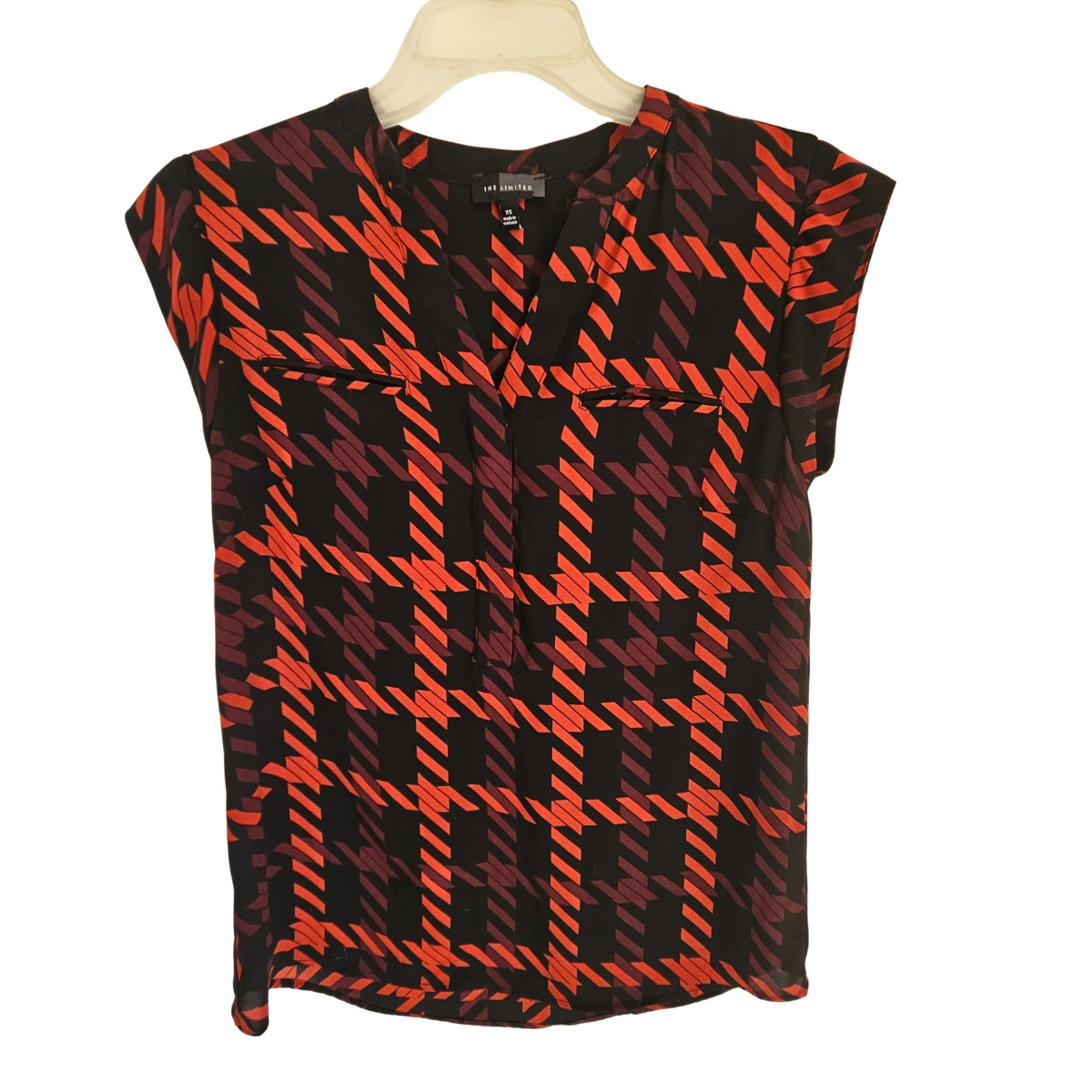 The Limited Top Womens Extra Small (XS) Red Black Burgundy Cap Sleeve V-Neck
