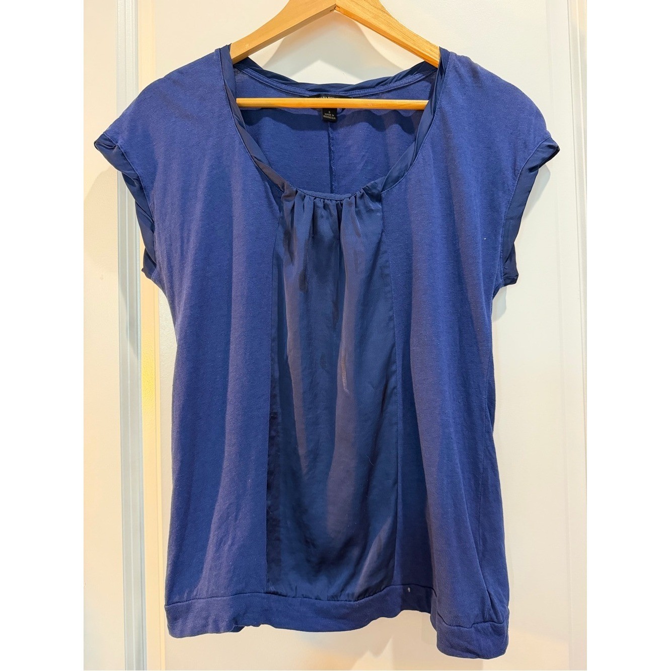 Banana Republic Mixed Media Cap Sleeve Blouse Navy Blue Women’s Small