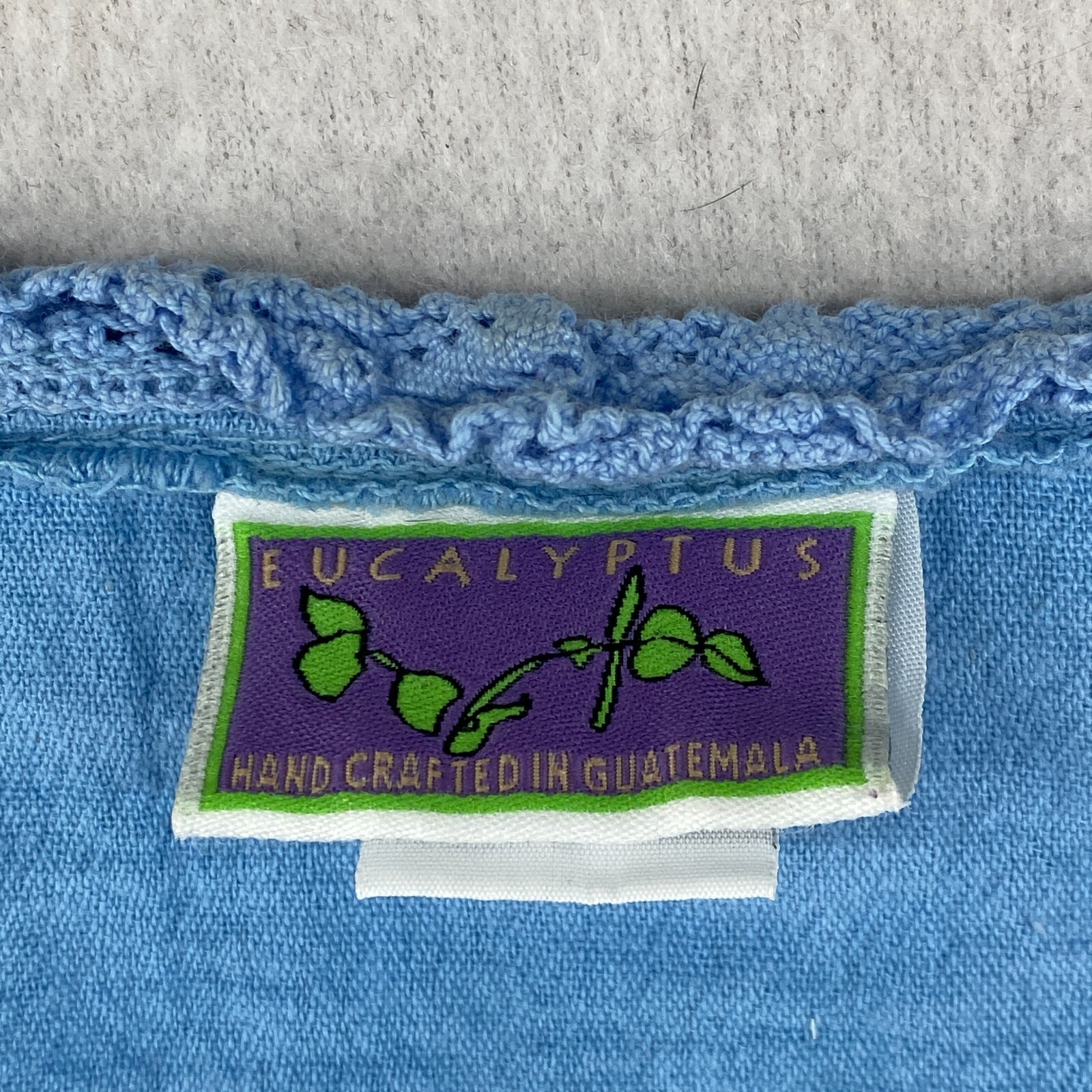 EUCALYPTUS Top Womens S Hand Crafted Crochet Trim Lagenlook Cotton Blue