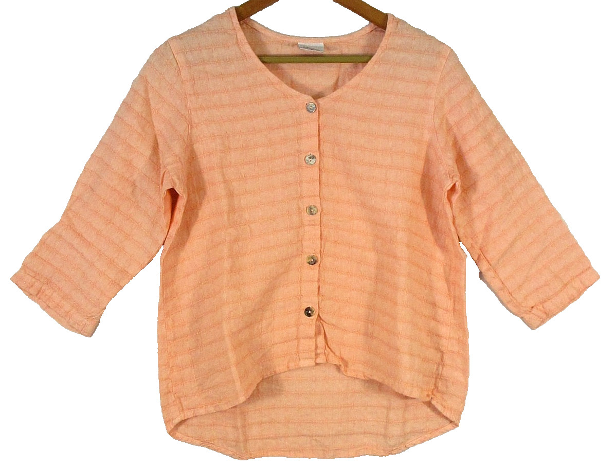 Click Color Me Cotton Womens Button Front Tunic Top Long Sleeve Size S Peach