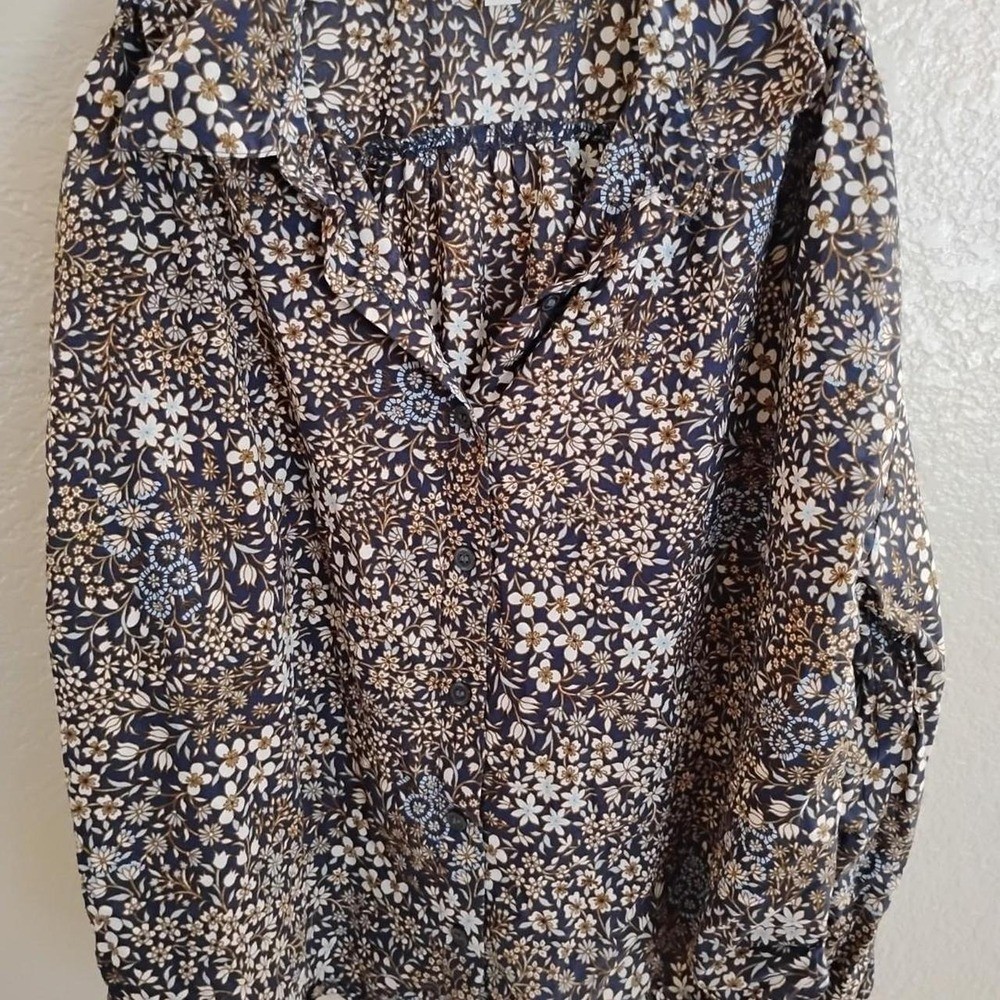 LOFT Boho Ditsy Floral indie peasant Button Down Blouse Preppy Clean academia