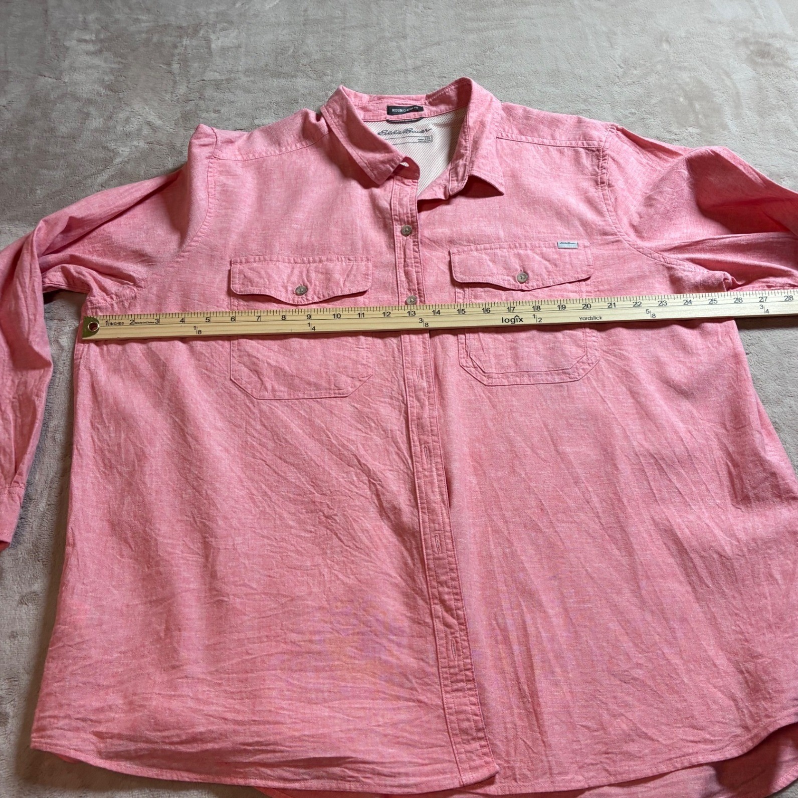 Eddie Bauer Modern Classic Fit Cotton Linen Mesh Back Shirt Pink Button Down 2XL