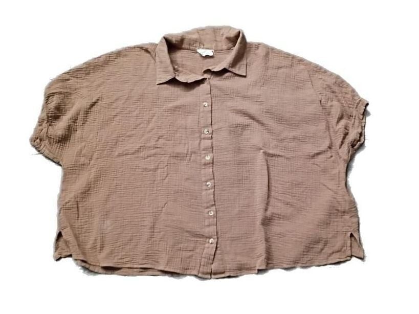 Andree By Unit Women’s Cotton Gauze Button-Up Short Sleeve Shirt Brown