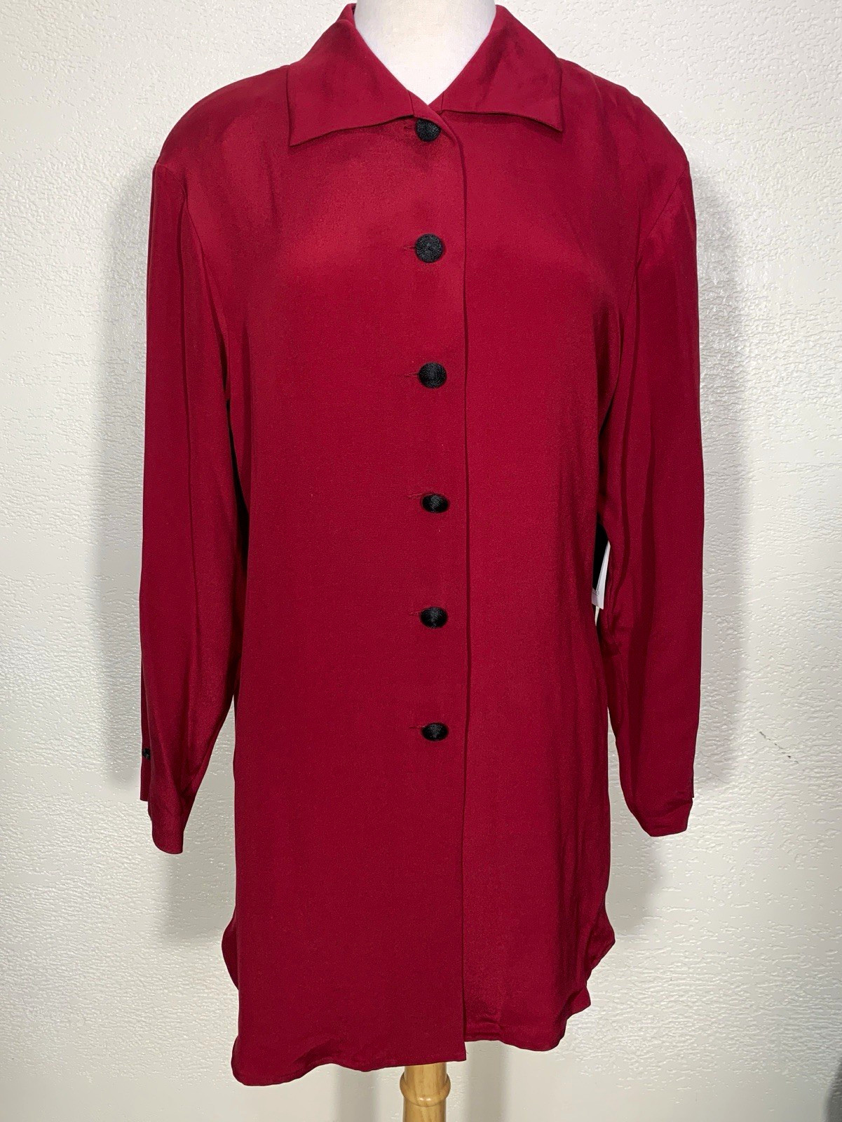 Valerie Stevens Evening Women’s Red Silk Collared Button-Front Blouse 8