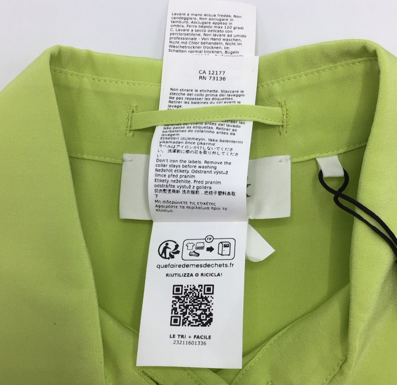Max Mara SPORTMAX Algebra Lime Silk Shirt Button Front Elongated Cuffs NWOT US14