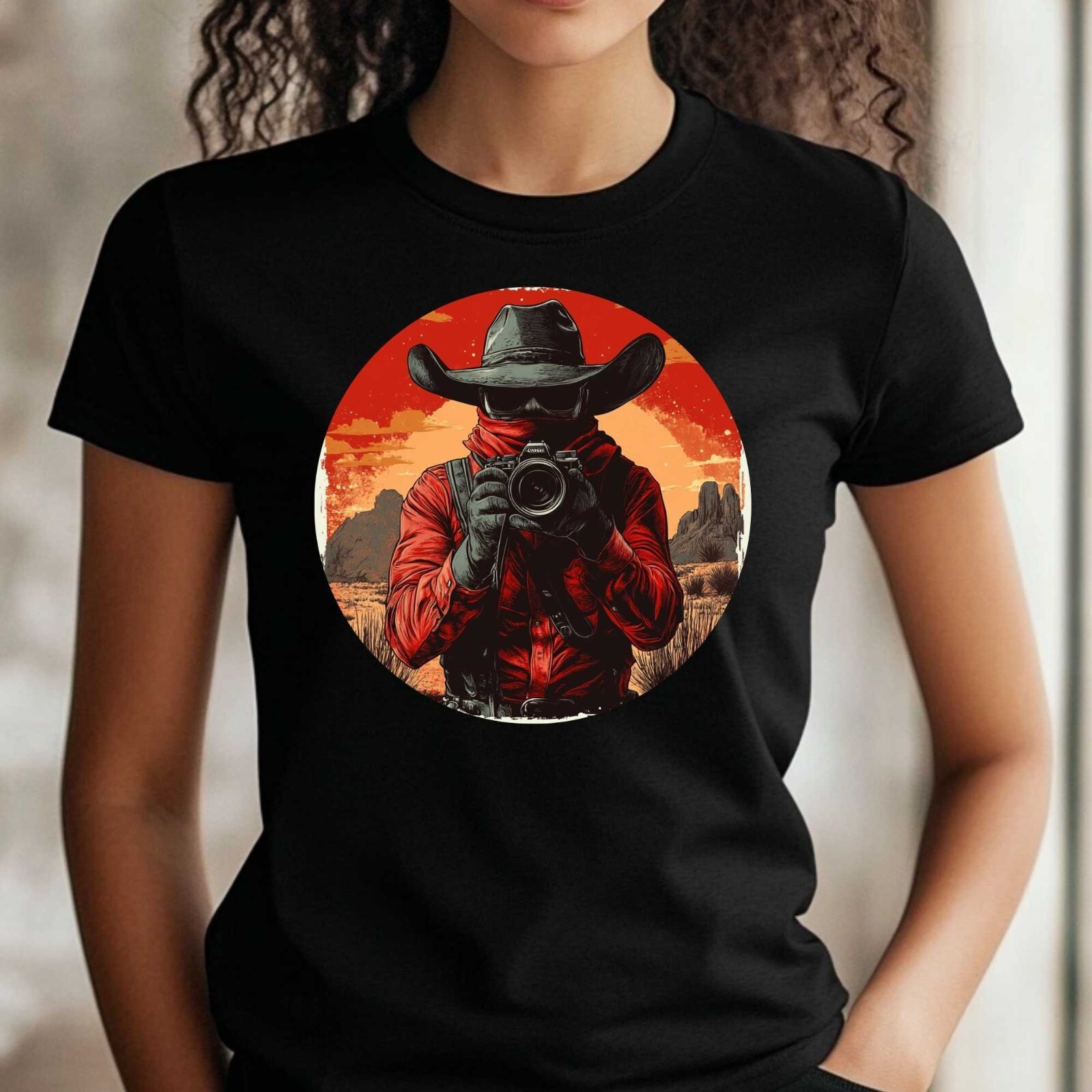 Women’s Cowboy Camera Print Cotton T-Shirt Size S to 3XL