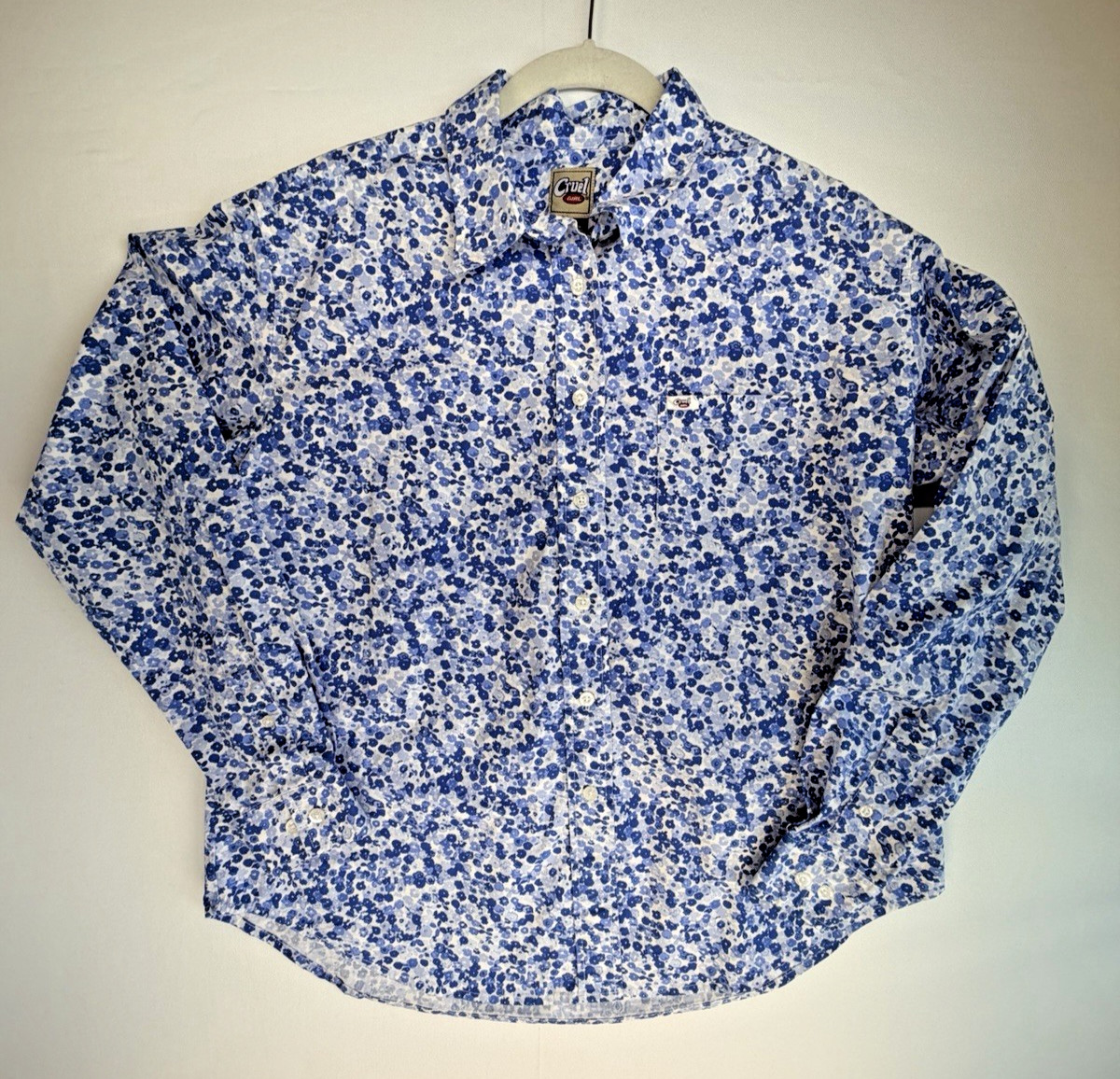 Cruel Girl XL Blue Floral Western Button Front Shirt Long Sleeve Cotton Stretch