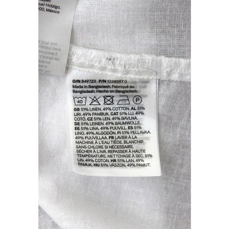 H&M Linen & Cotton Blend Tie-Neck Balloon-Sleeve Blouse in Crisp White (XL)