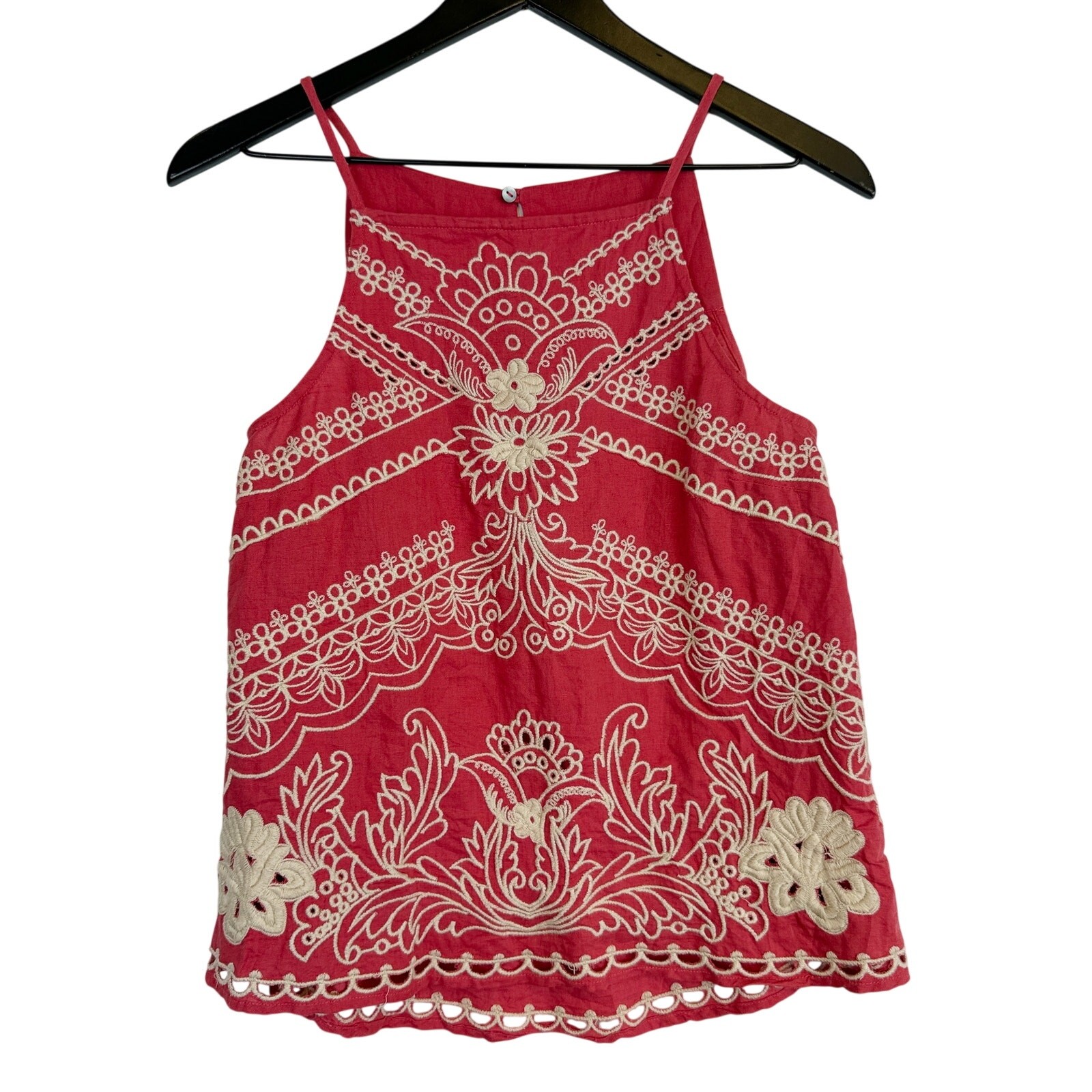 Vanessa Virginia Anthropologie Terracotta Embroidered Tank Top Pink Linen – 0