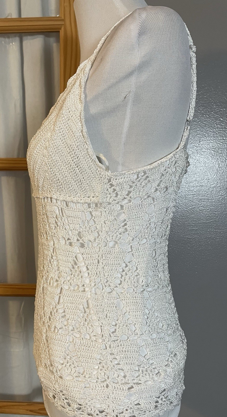 Pursuits Limited Crochet Tank Top Sz L White Open Knit Clubwear City Party