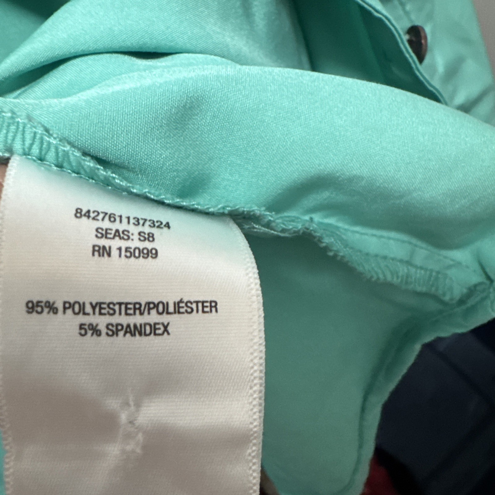 laura scott large button up long sleeve teal 95% polyester 5% spandex No Collar