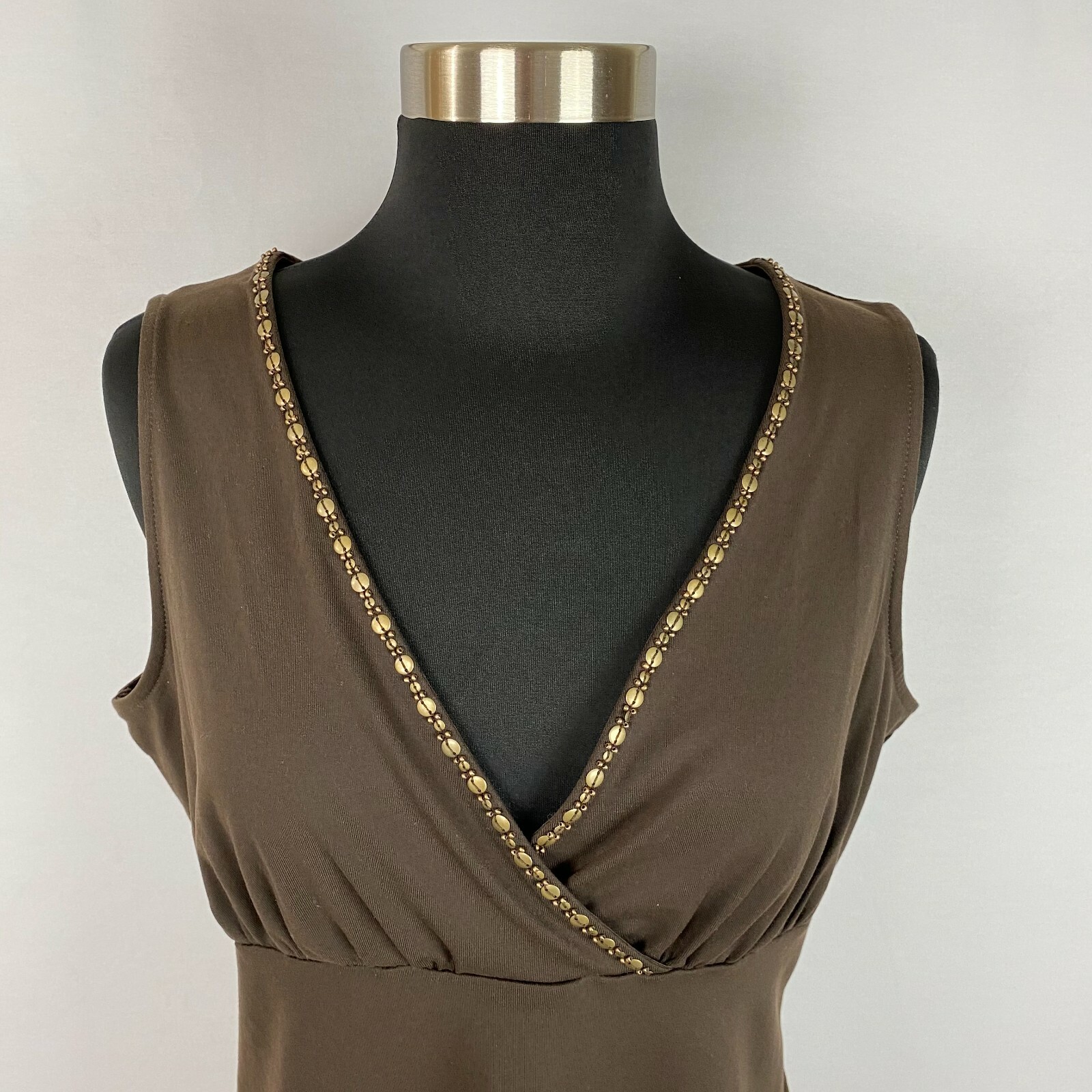 New York & Co Sleeveless Top Womens Brown Beaded Accented M