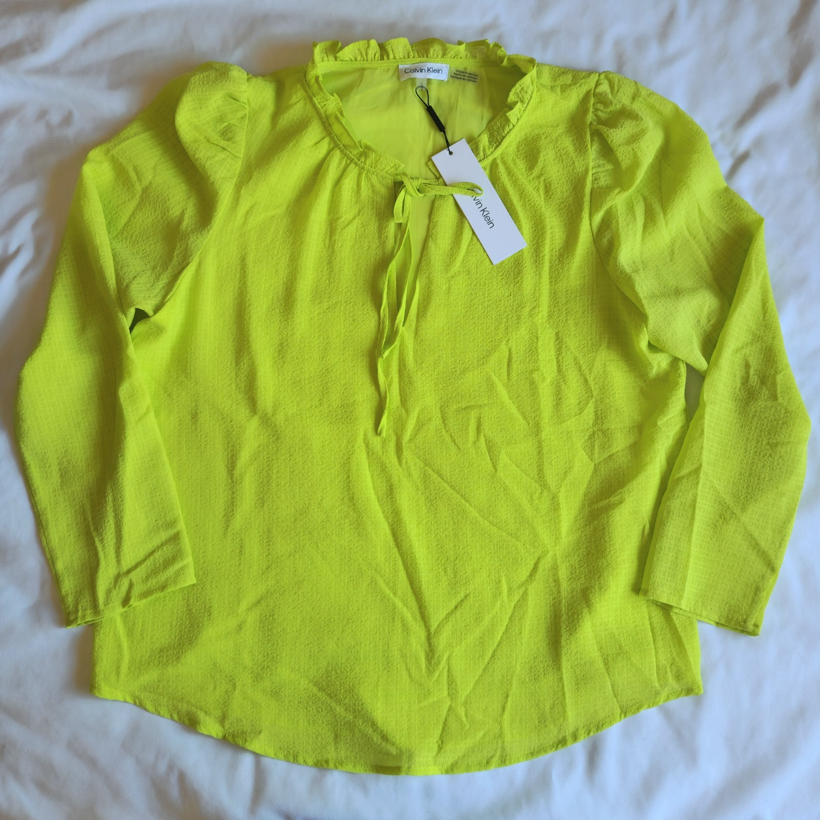 Calvin Klein Green Women’s Large Long Sleeve Blouse Top Stretch NWT MSRP $79.50