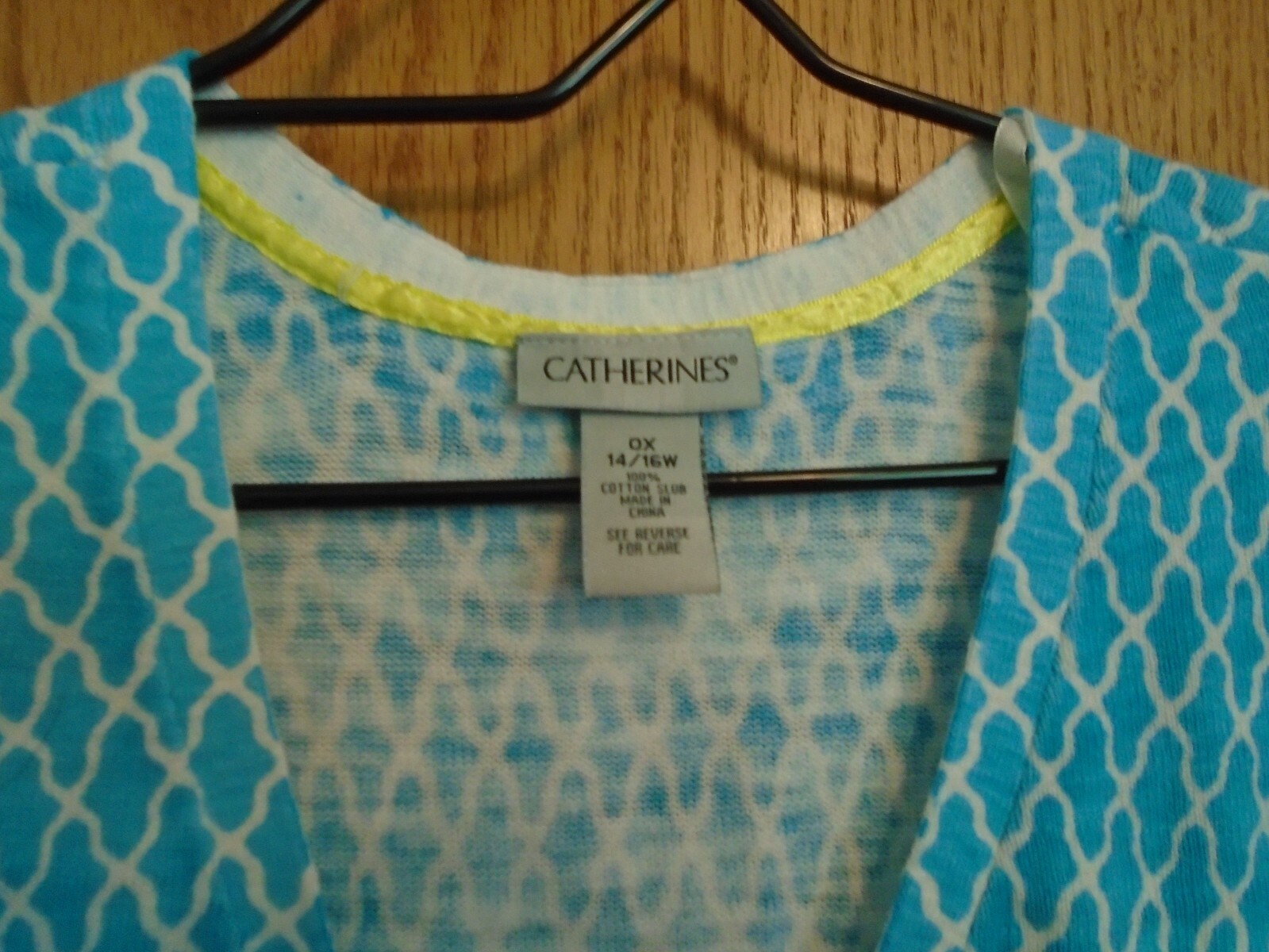 Catherines Teal Blue & White Lt Wt Sweater 3/4 Length Sleeve OX NWOT