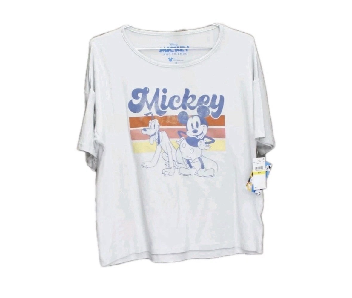 Disney Womens Mickey Mouse Pajama Shirt Top, Light Gray, Size-L
