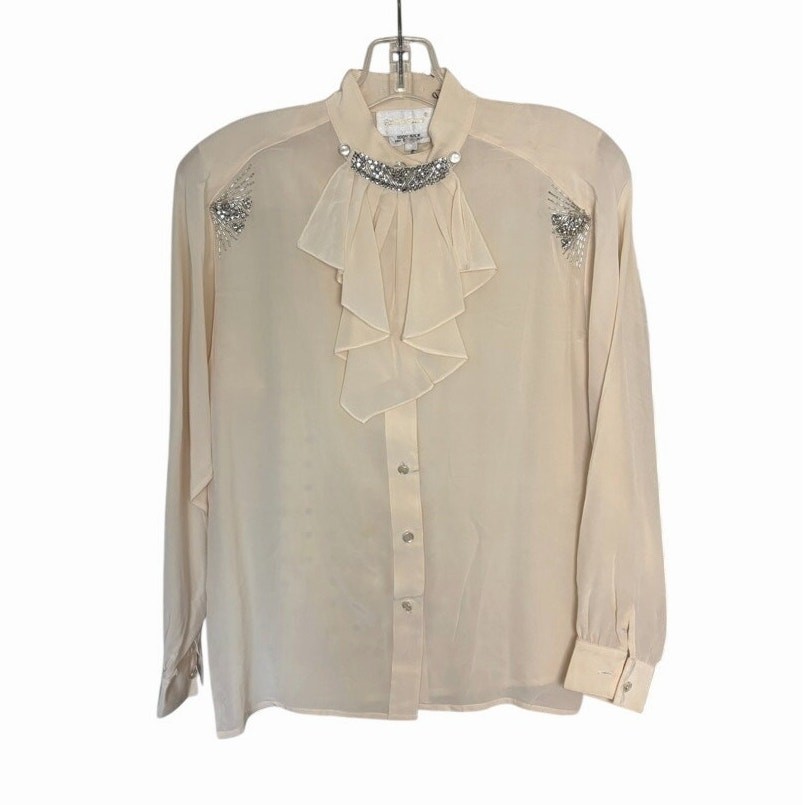 Vintage Four Seasons Silk Blouse Embellished Removable Bib Victorian Sz 6