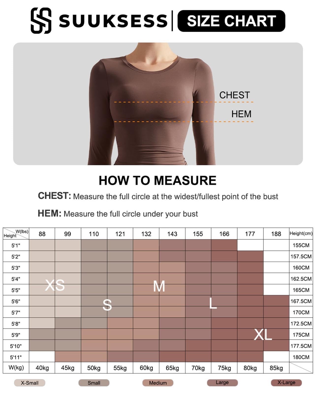 SUUKSESS Women Double Lined Fitted Basic Tee Shirts Crew Neck Long Sleeve Going