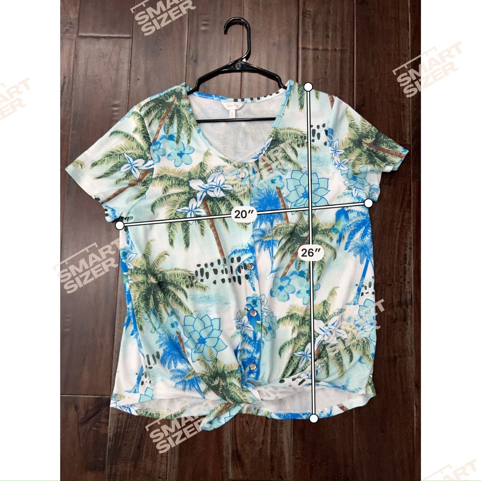 Coral Bay XL Blue Green Tropical Palm Tree Tie-Front V-Neck Top Naturecore Boho