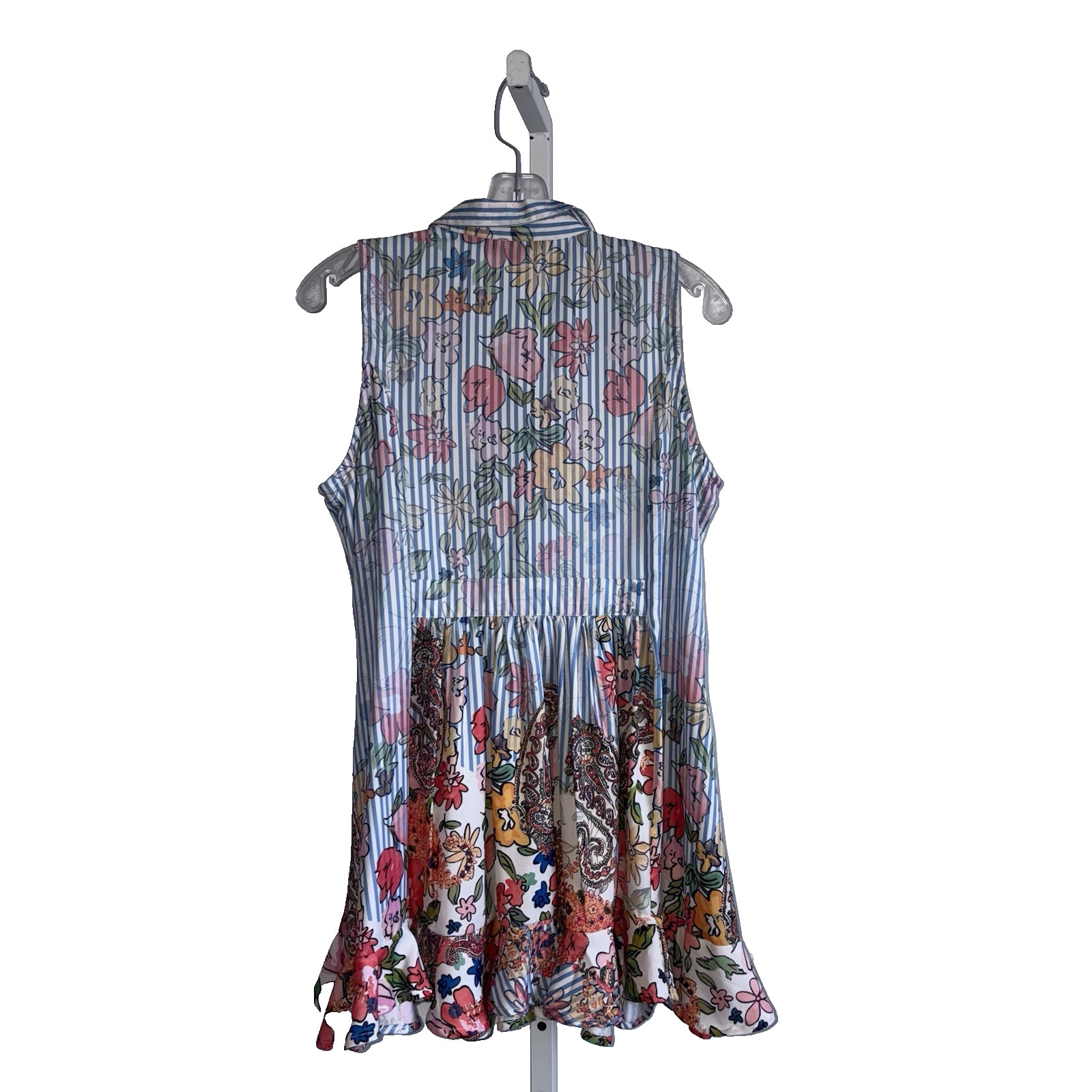 Tolani Collection Tunic Top With Pockets Stripe Floral Print Ruffle Hem XXS